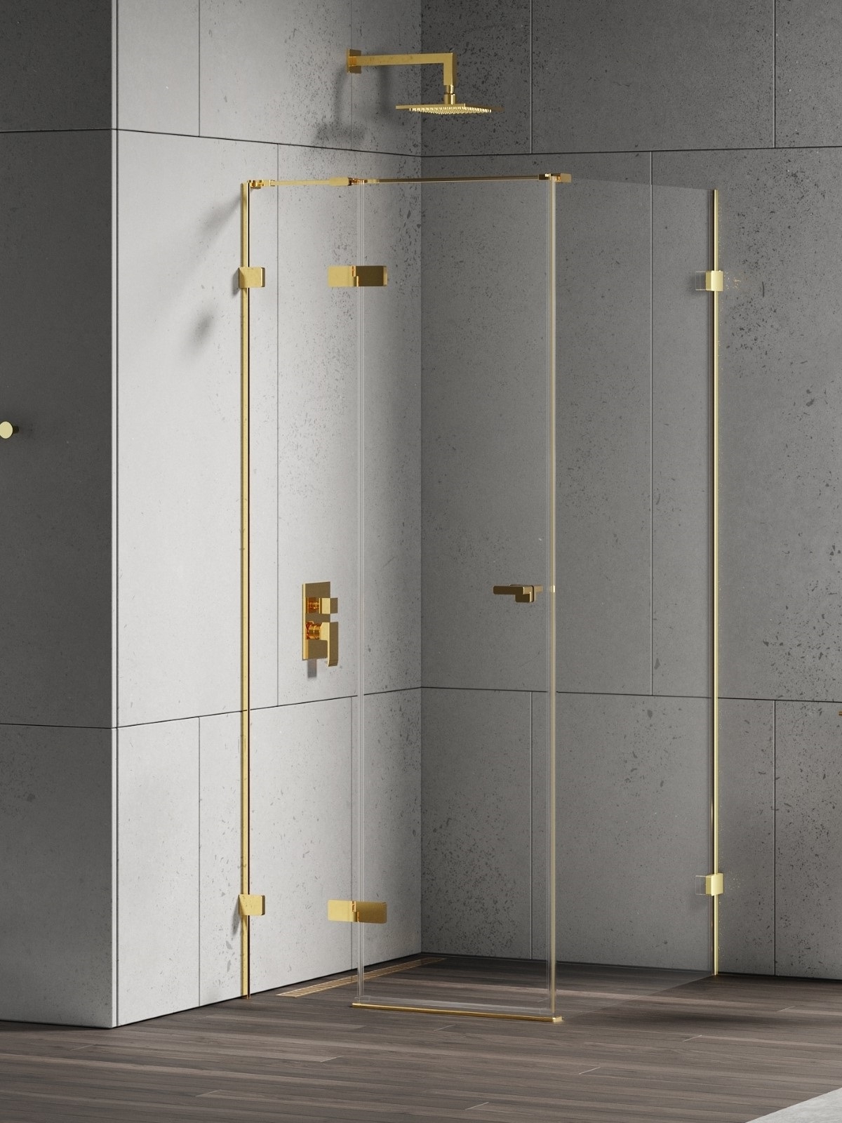 New Trendy Eventa Gold Shine sprchovací kút 90x80 cm štvorcová zlatá lesklé/priehľadné sklo EXK-4696