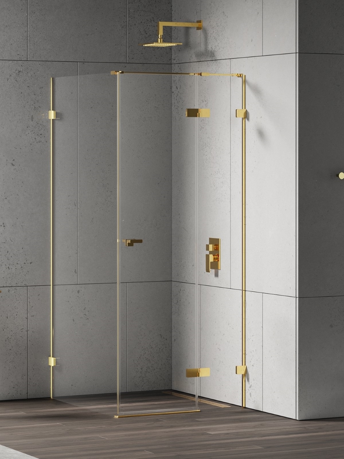 New Trendy Eventa Gold Shine sprchovací kút 100x90 cm štvorcová zlatá lesklé/priehľadné sklo EXK-4733
