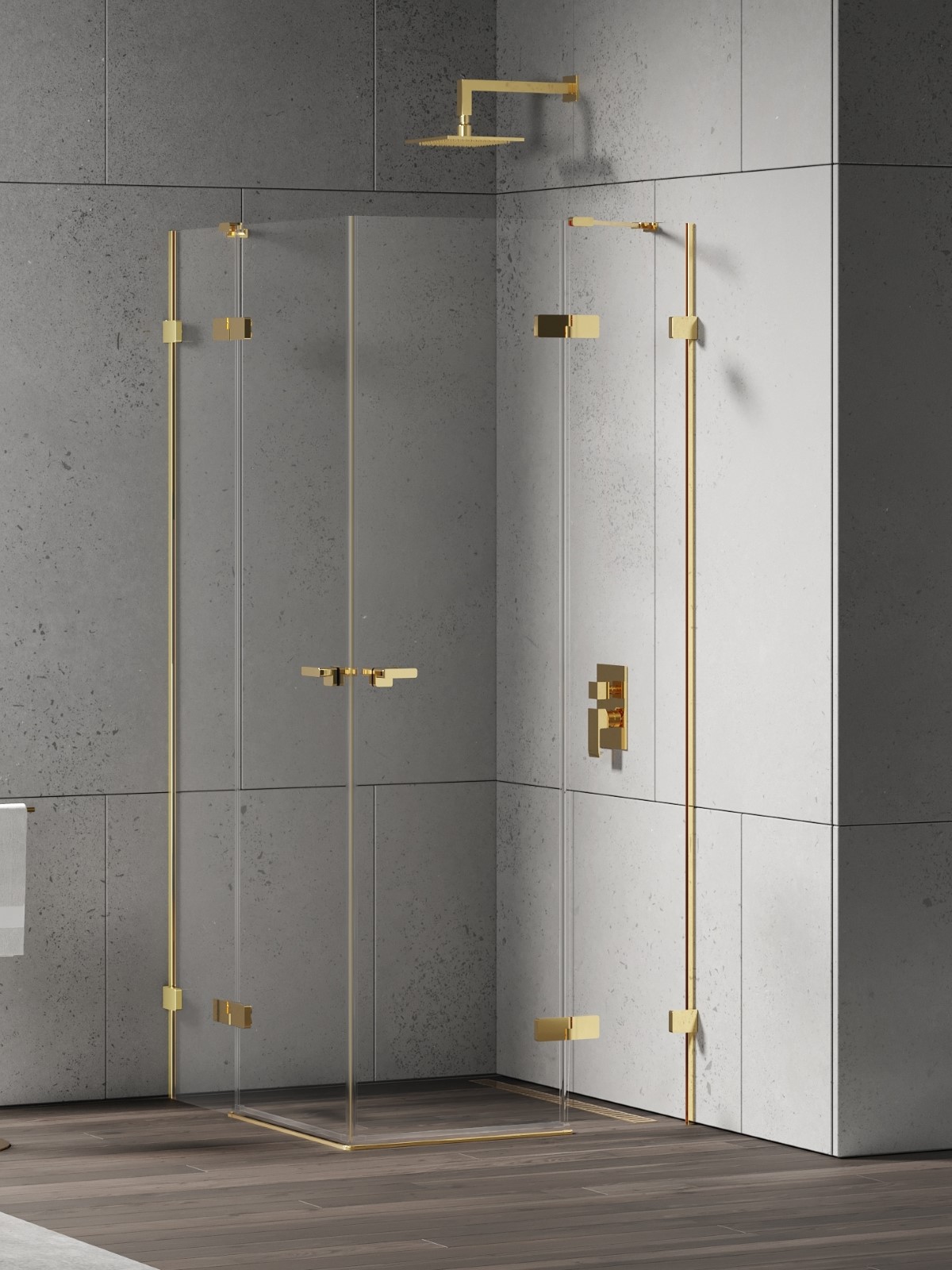 New Trendy Eventa Gold Shine sprchovací kút 90x80 cm štvorcová zlatá lesklé/priehľadné sklo EXK-4754