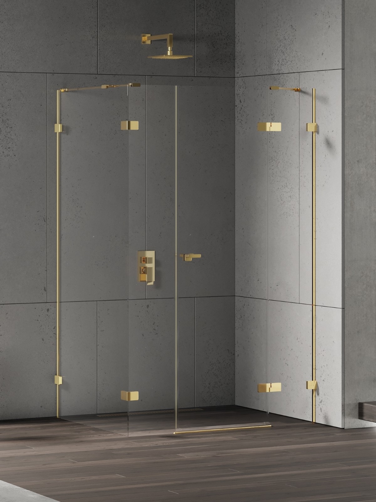 New Trendy Eventa Gold Shine sprchovací kút 110x80 cm štvorcová zlatá lesklé/priehľadné sklo EXK-4775
