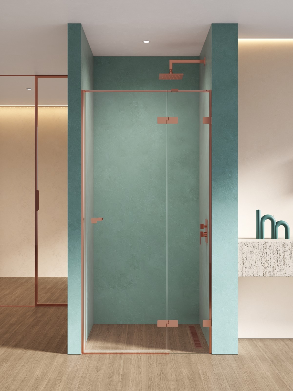 New Trendy Eventa Copper Shine sprchové dvere 90 cm výklopné medená lesklá/priehľadné sklo EXK-6355