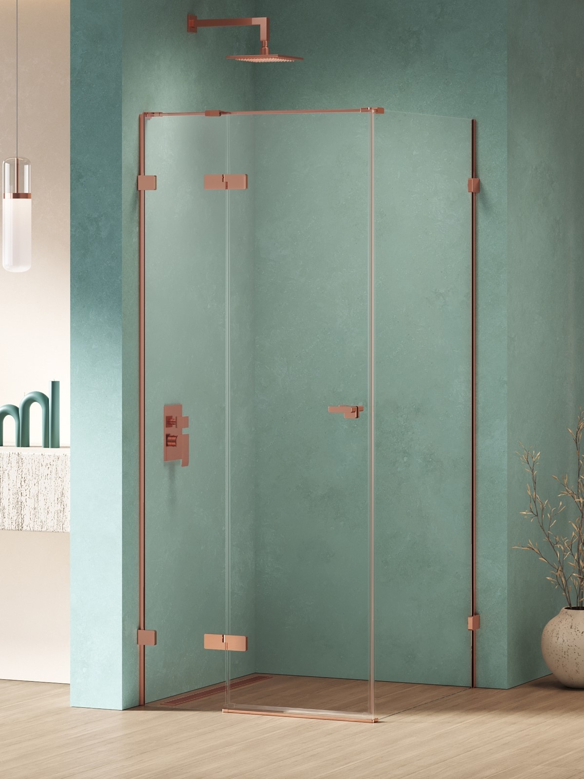 New Trendy Eventa Copper Shine sprchovací kút 120x70 cm štvorcová medená lesklé/priehľadné sklo EXK-6394