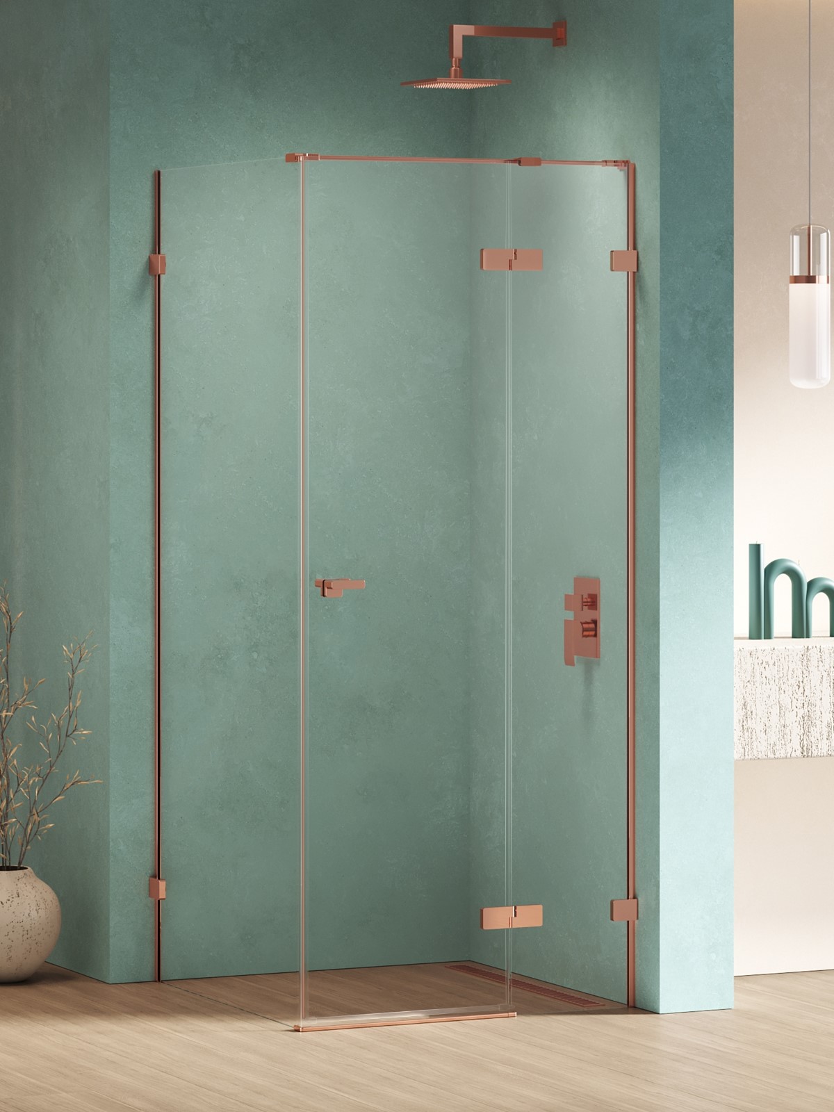 New Trendy Eventa Copper Shine sprchovací kút 100x100 cm obdĺžniková medená lesklé/priehľadné sklo EXK-6415
