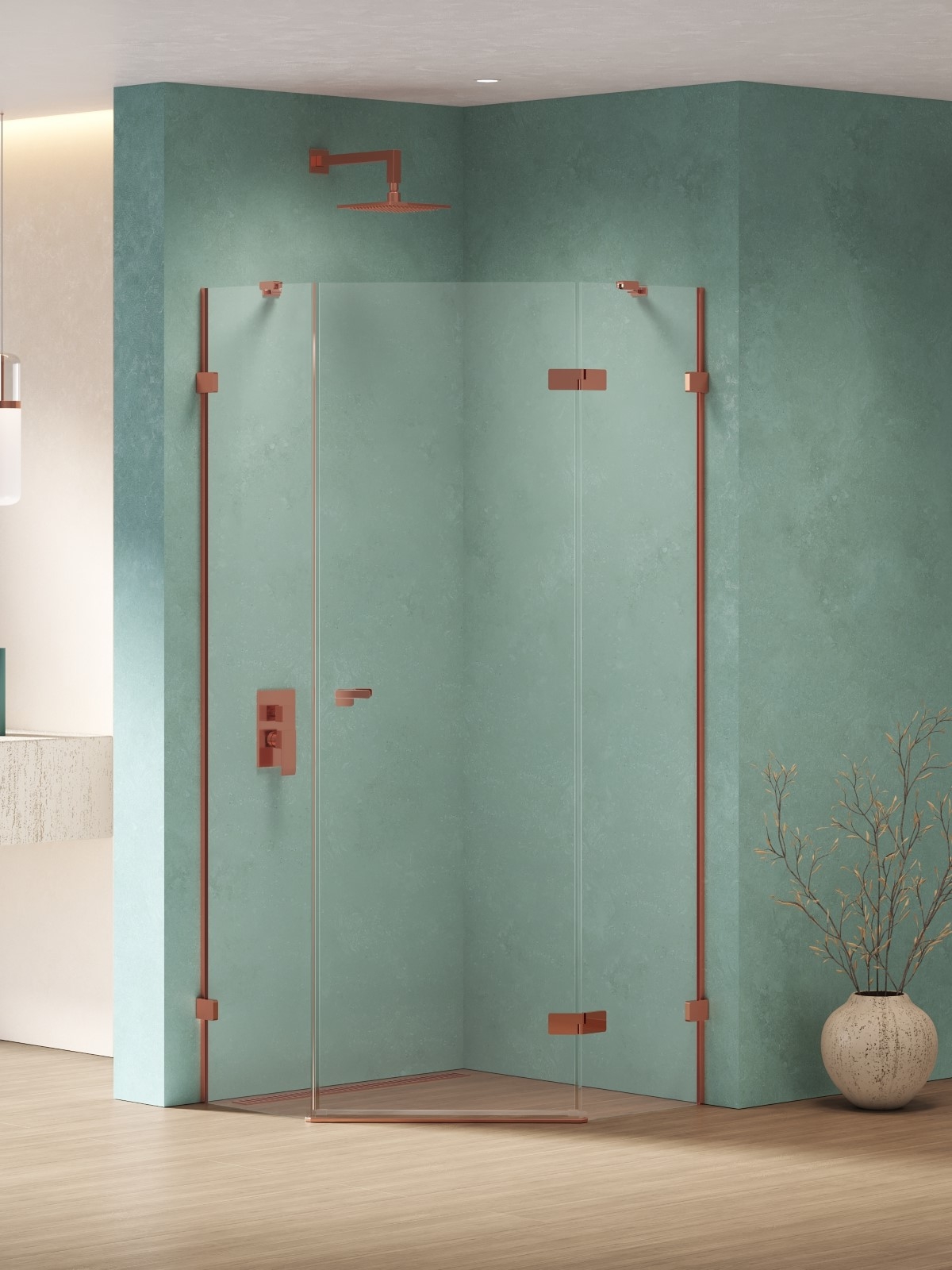 New Trendy Eventa Copper Shine sprchovací kút 90x90 cm medená lesklé/priehľadné sklo EXK-6516