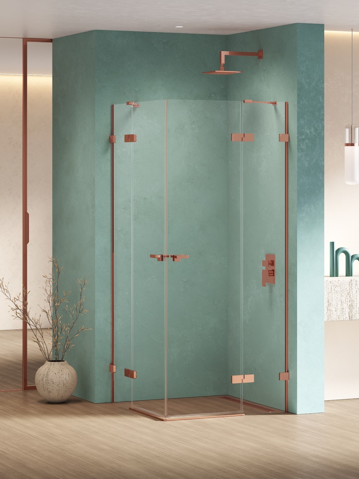 New Trendy Eventa Copper Shine sprchovací kút 100x90 cm štvorcová medená lesklé/priehľadné sklo EXK-6437