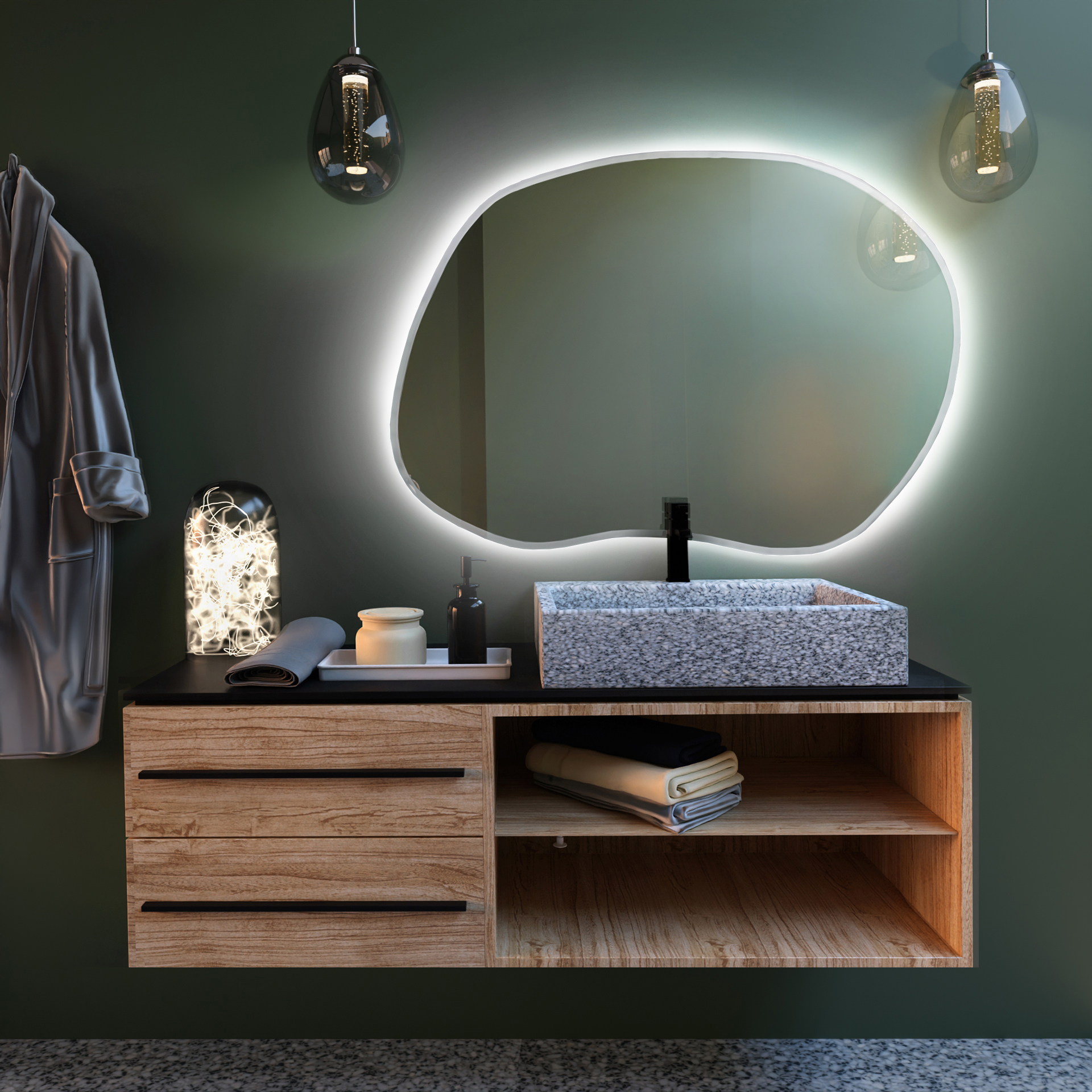 Baltica Design Bright Stain II zrkadlo 70x50 cm s osvetlením biela 5904107917054