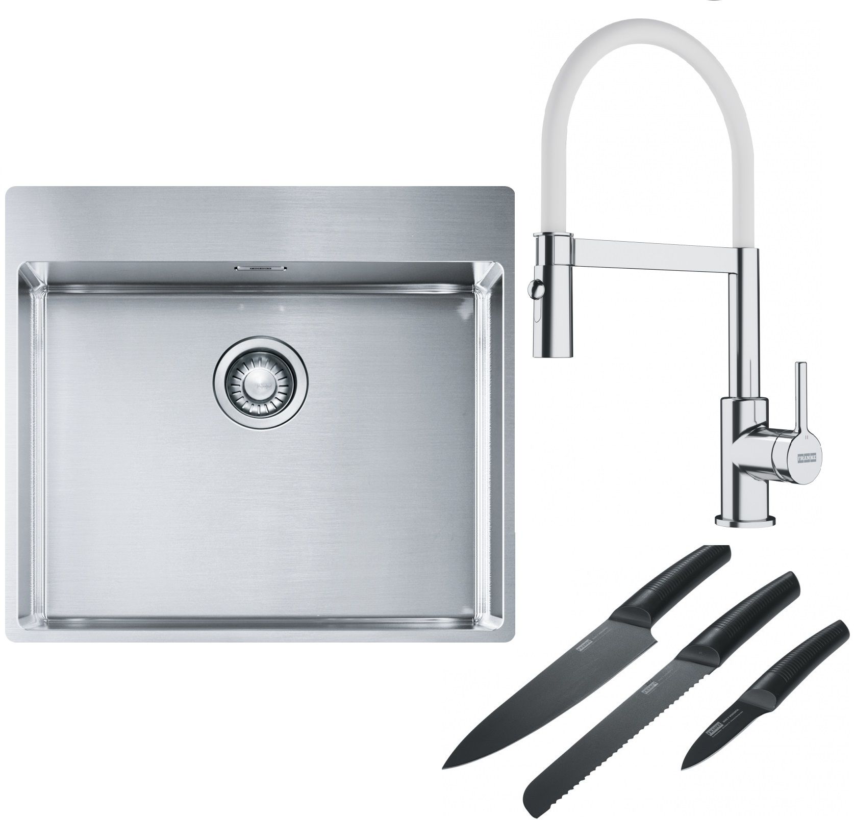 Súprava nerezový drez Franke Box 127.0369.295, kuchynská batéria Franke Lina 115.0626.088