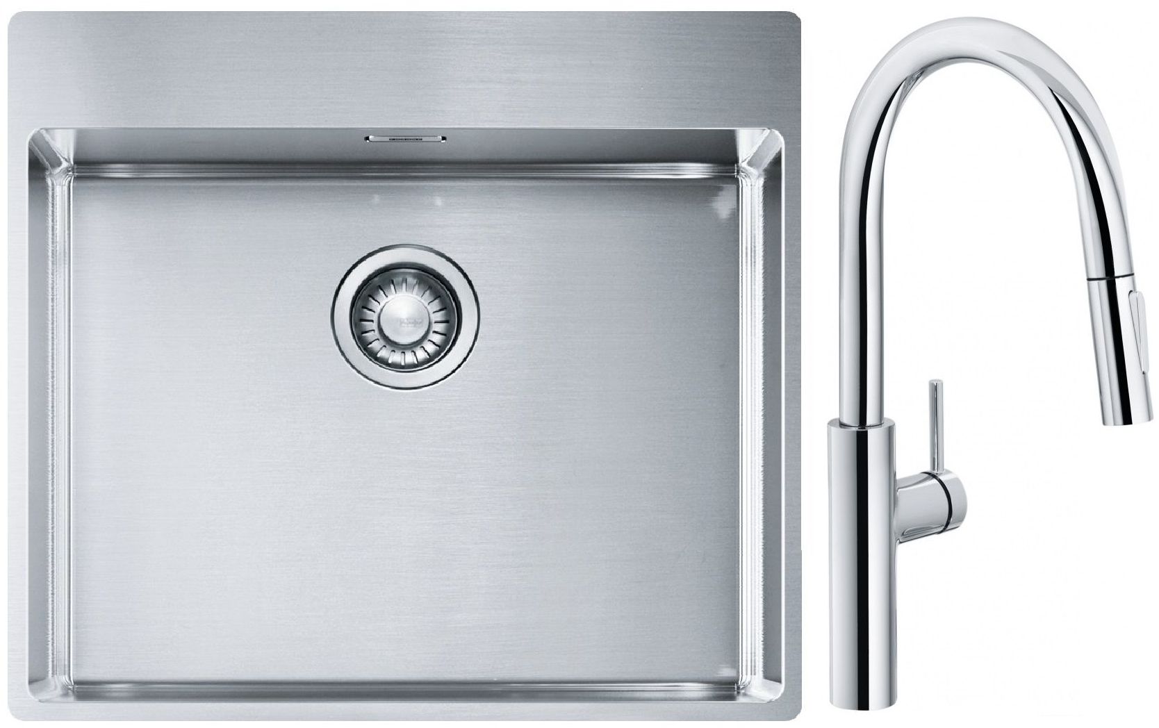 Súprava nerezový drez Franke Box 127.0369.295, kuchynská batéria Franke Pescara L Slide-In 115.0538.940