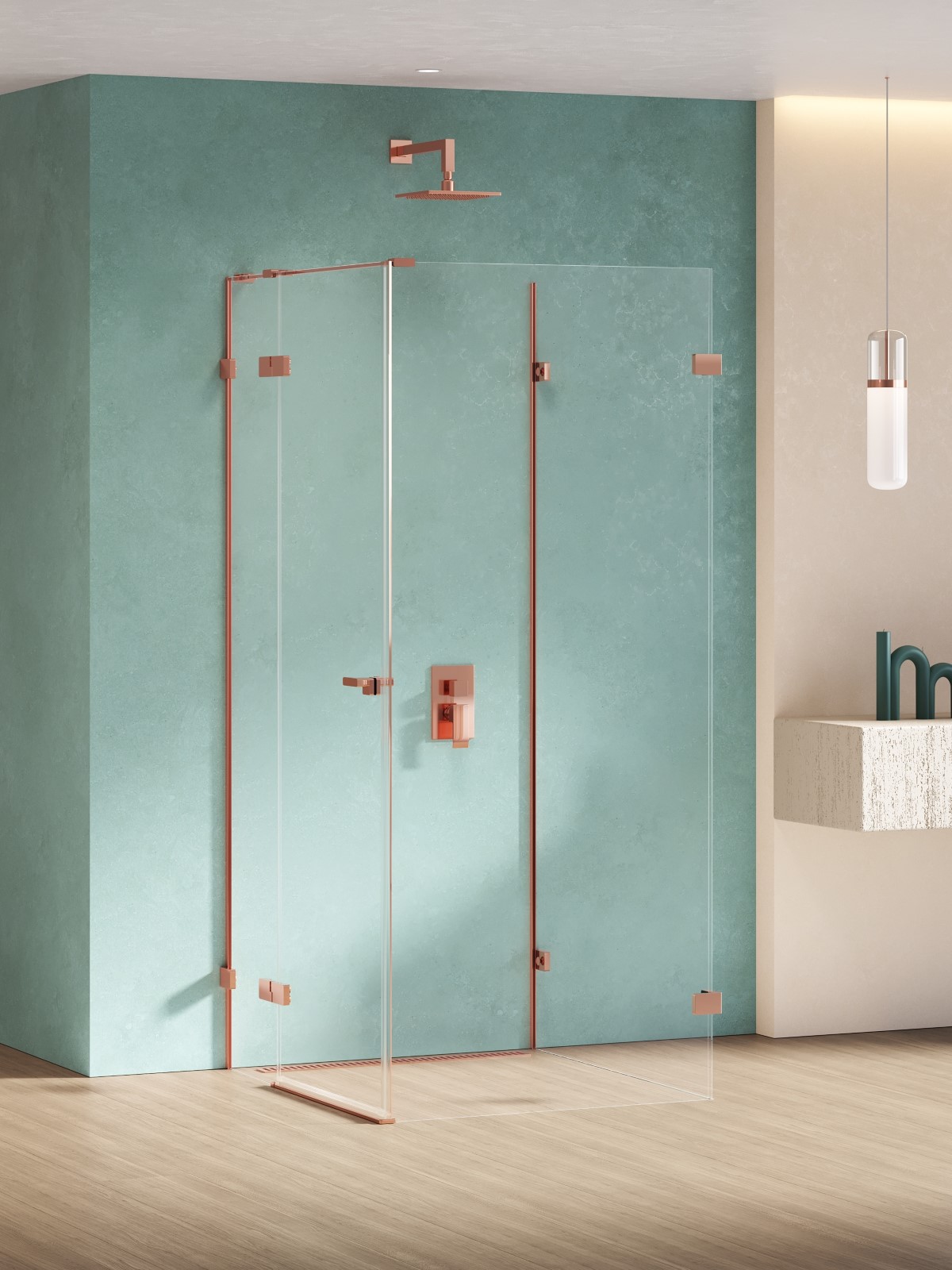 New Trendy Eventa Copper Shine sprchovací kút 90x80 cm štvorcová medená lesklé/priehľadné sklo EXK-6499