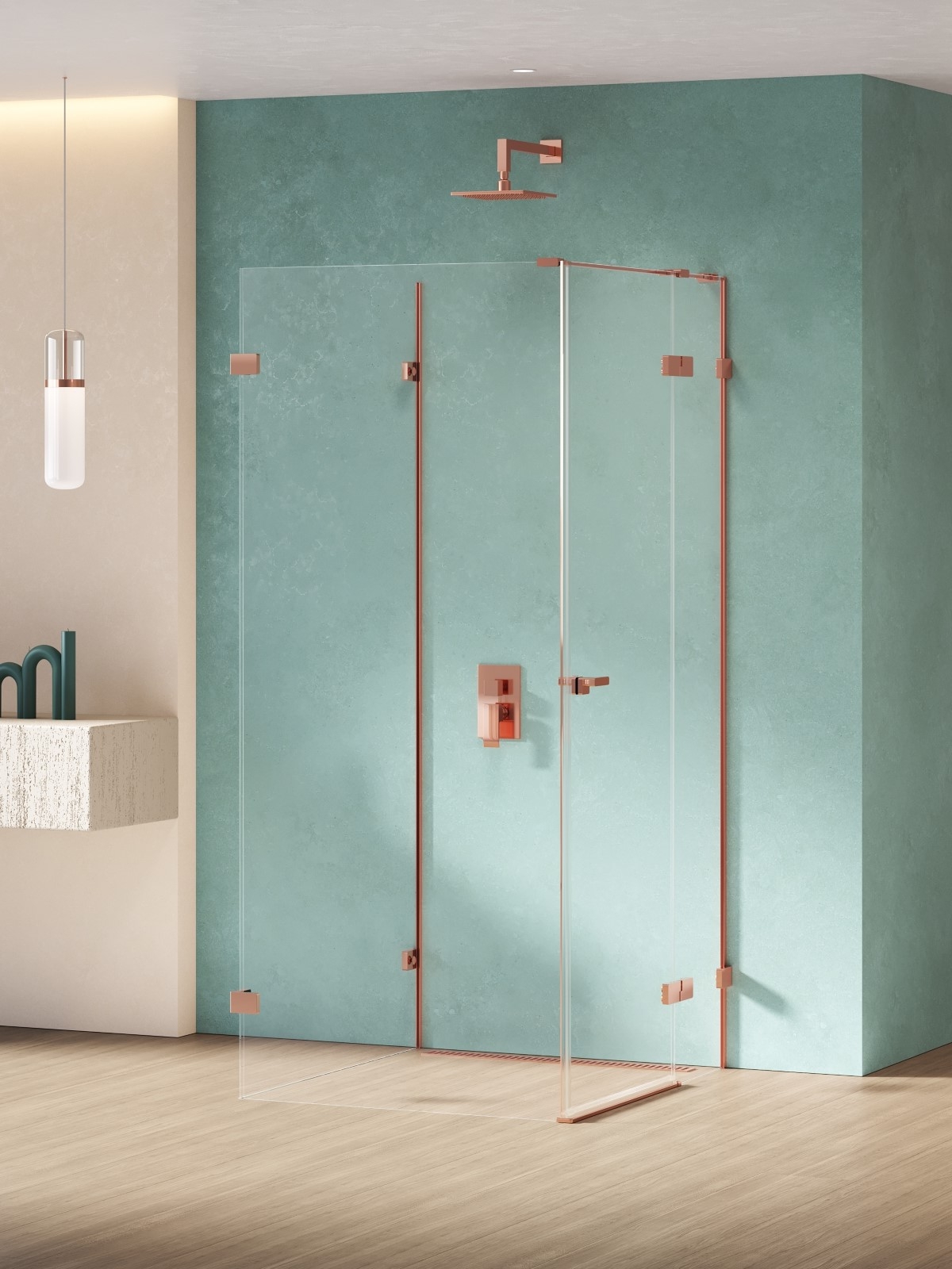 New Trendy Eventa Copper Shine sprchovací kút 100x80 cm štvorcová medená lesklé/priehľadné sklo EXK-6502