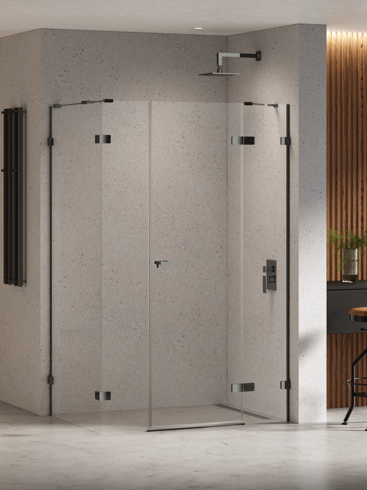 New Trendy Eventa Black Chrome sprchovací kút 150x80 cm štvorcová čierna lesklé/priehľadné sklo EXK-6235