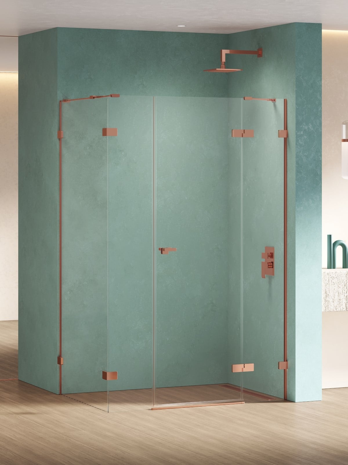 New Trendy Eventa Copper Shine sprchovací kút 110x90 cm štvorcová medená lesklé/priehľadné sklo EXK-6462