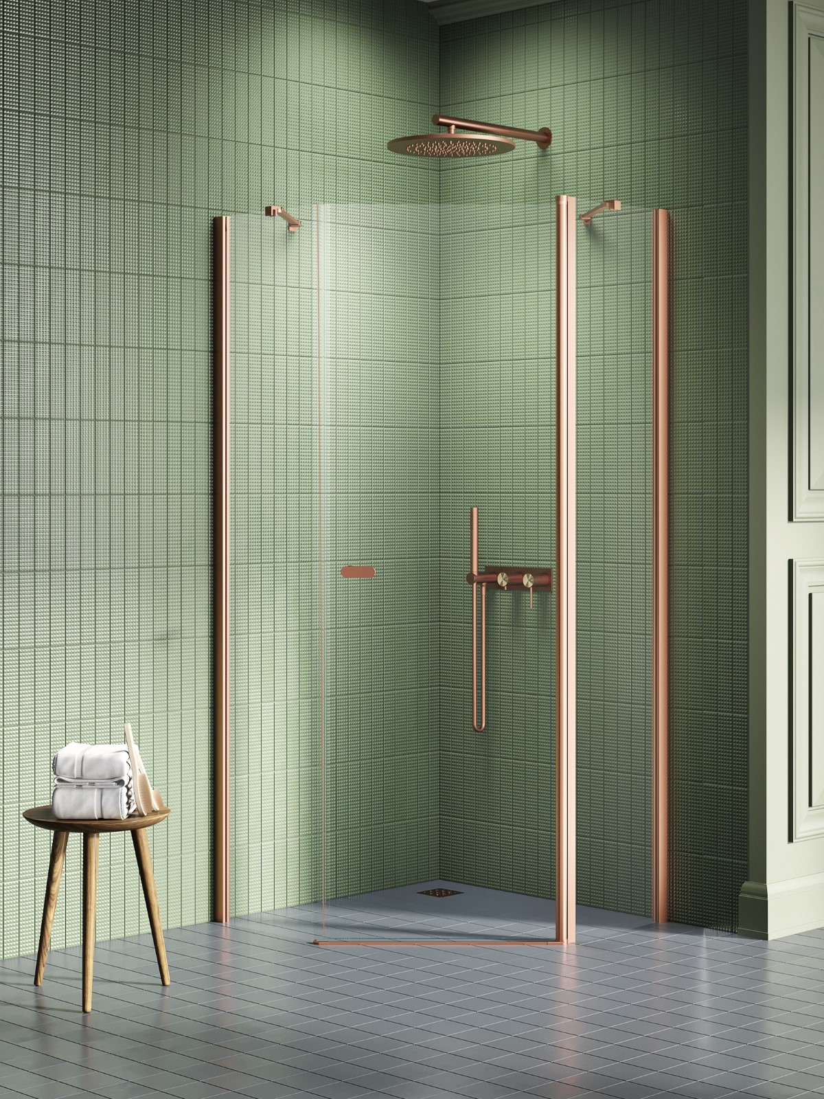 New Trendy New Soleo Copper Brushed sprchovací kút 90x90 cm medená brúsené/priehľadné sklo K-1701