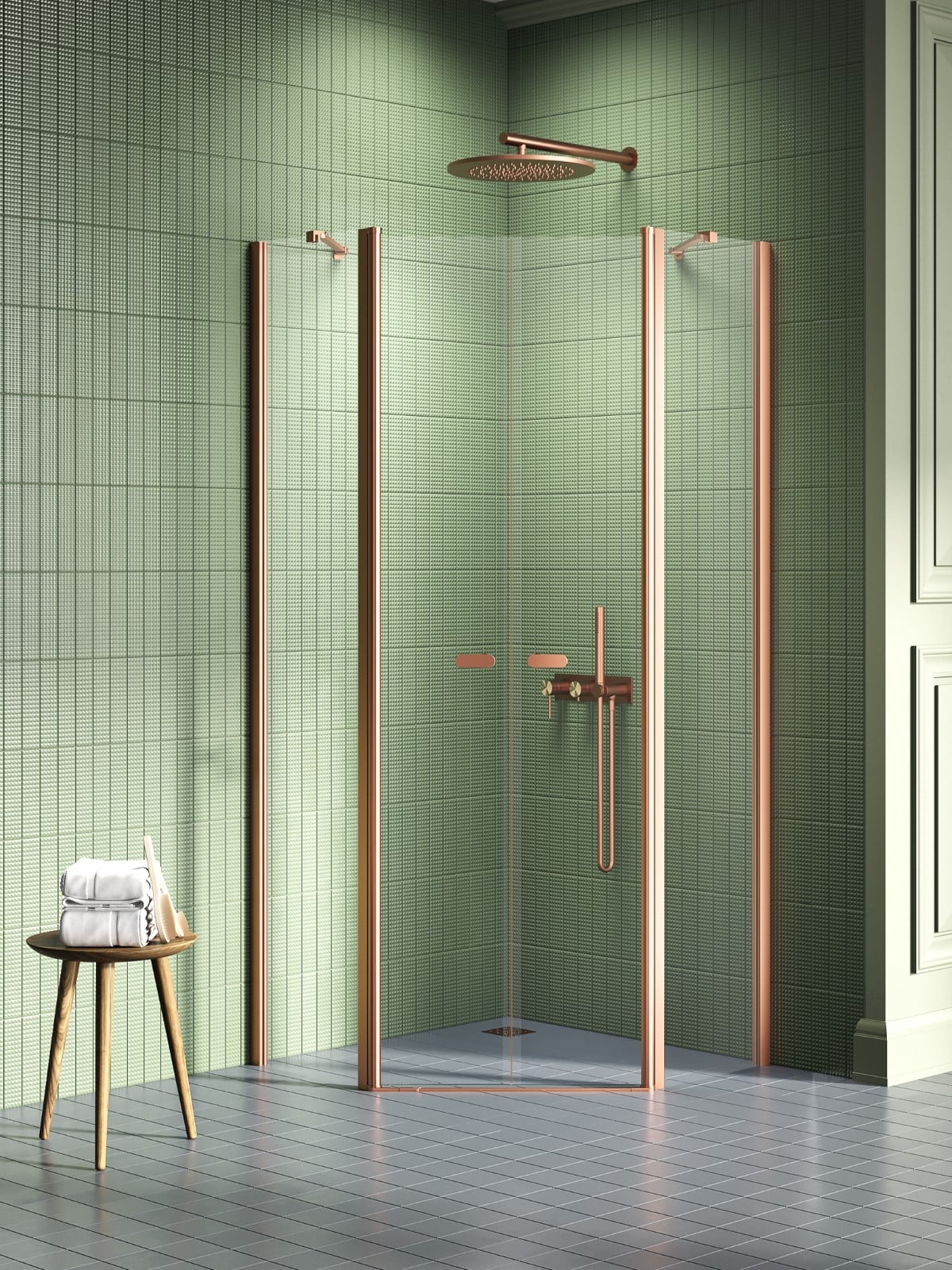 New Trendy New Soleo Copper Brushed sprchovací kút 90x90 cm medená brúsené/priehľadné sklo K-1705