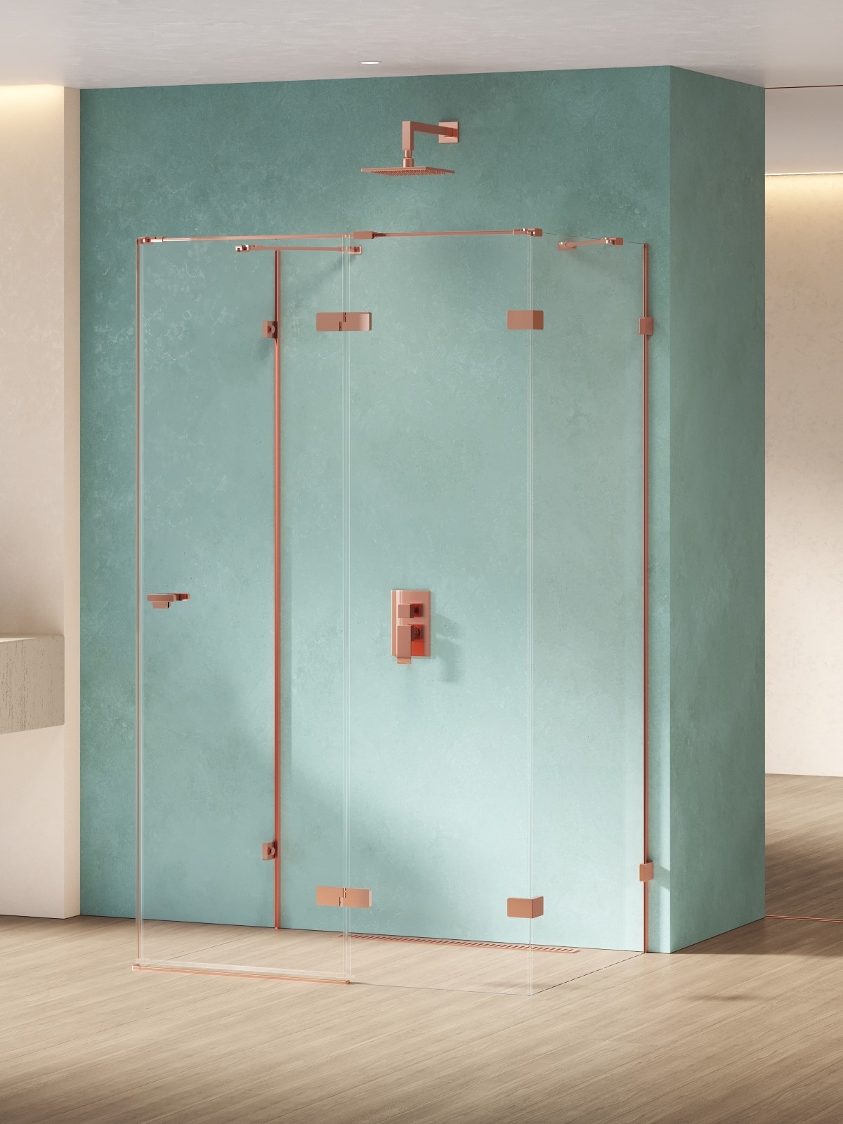 New Trendy Eventa Copper Shine sprchovací kút 90x80 cm štvorcová medená lesklé/priehľadné sklo EXK-6480