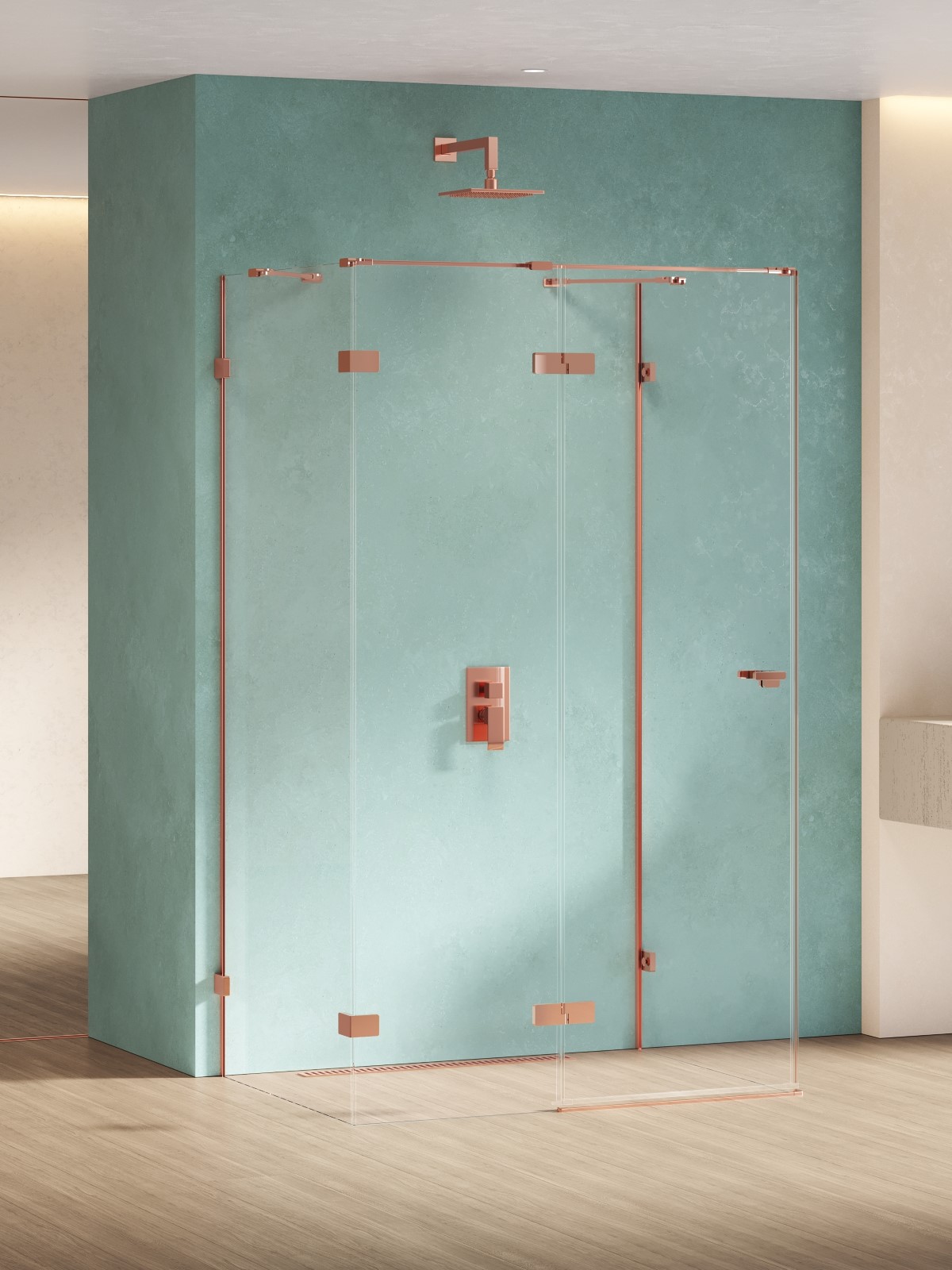 New Trendy Eventa Copper Shine sprchovací kút 100x90 cm štvorcová medená lesklé/priehľadné sklo EXK-6483