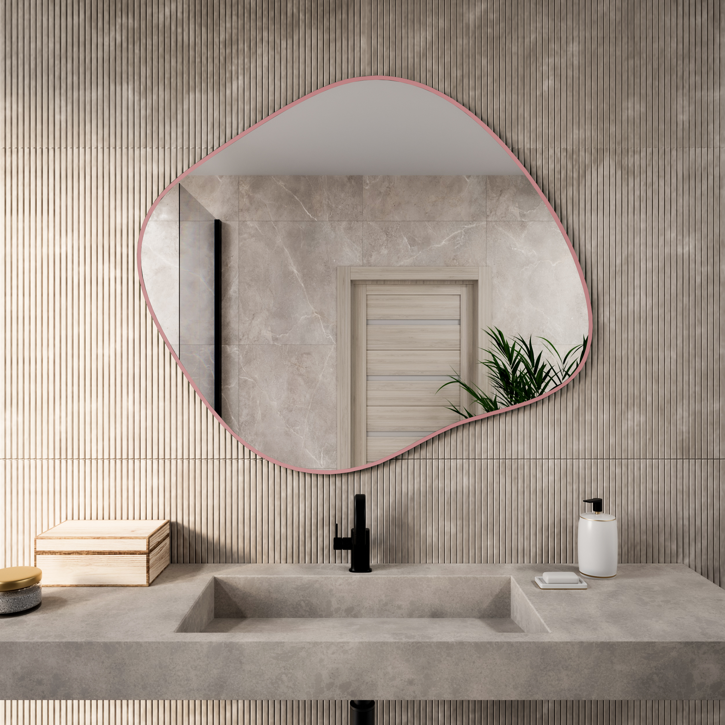 Baltica Design Tiny Border Stain III zrkadlo 80x70 cm ružová 5904107931814