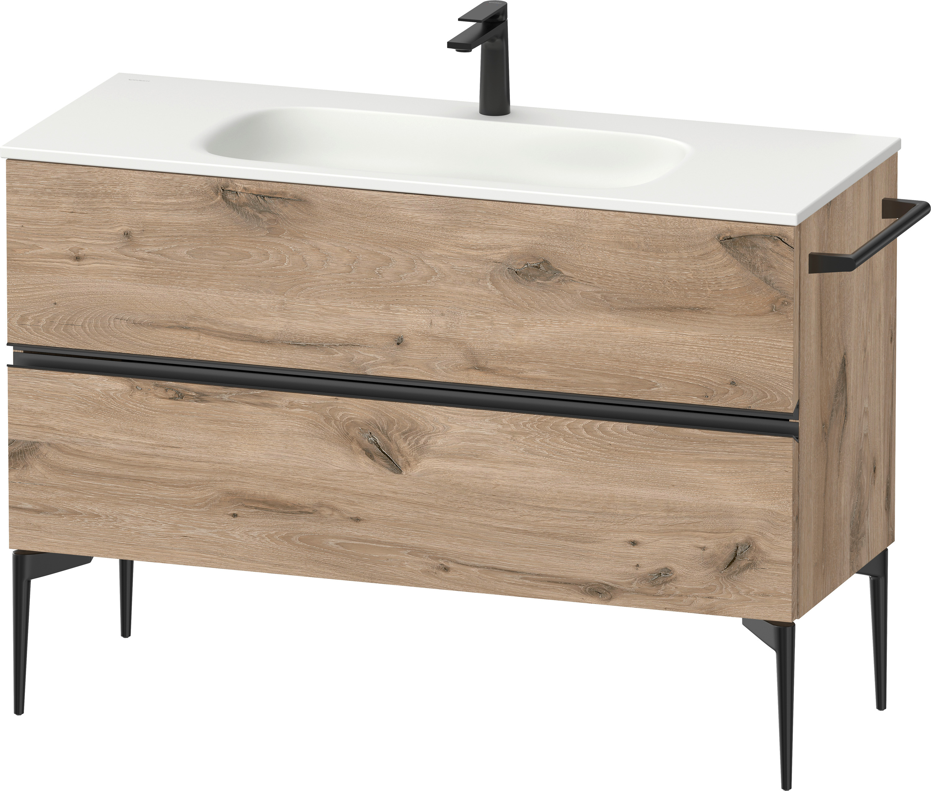 Duravit Sivida skrinka 121x47.7x59.2 cm závesná kúpeľňová skrinka pod umývadlo čierna-dub SV46530BD550000