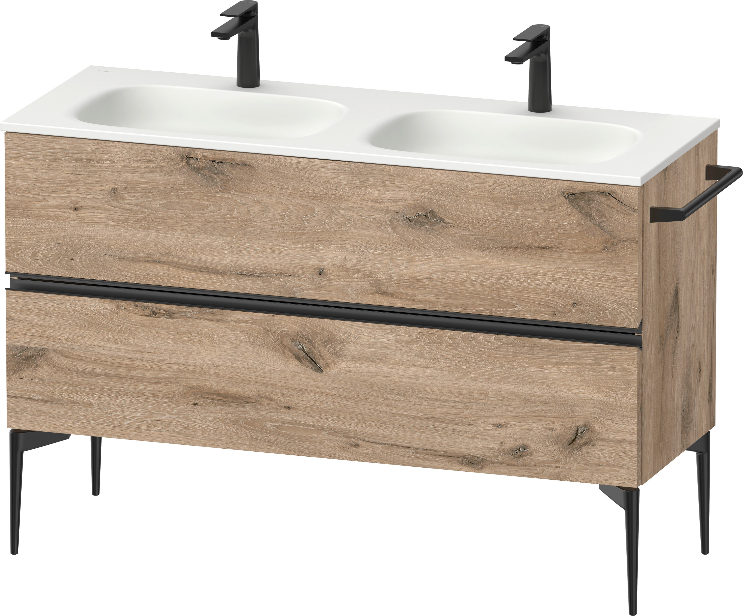 Duravit Sivida skrinka 128x47.7x59.2 cm závesná kúpeľňová skrinka pod umývadlo čierna-dub SV46540BD550000