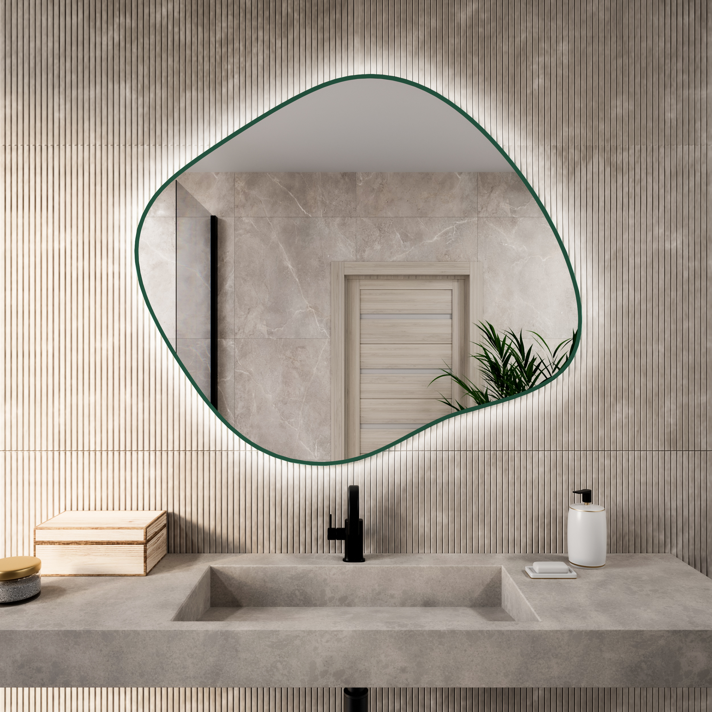 Baltica Design Bright Stain III zrkadlo 80x70 cm s osvetlením zelená 5904107932422