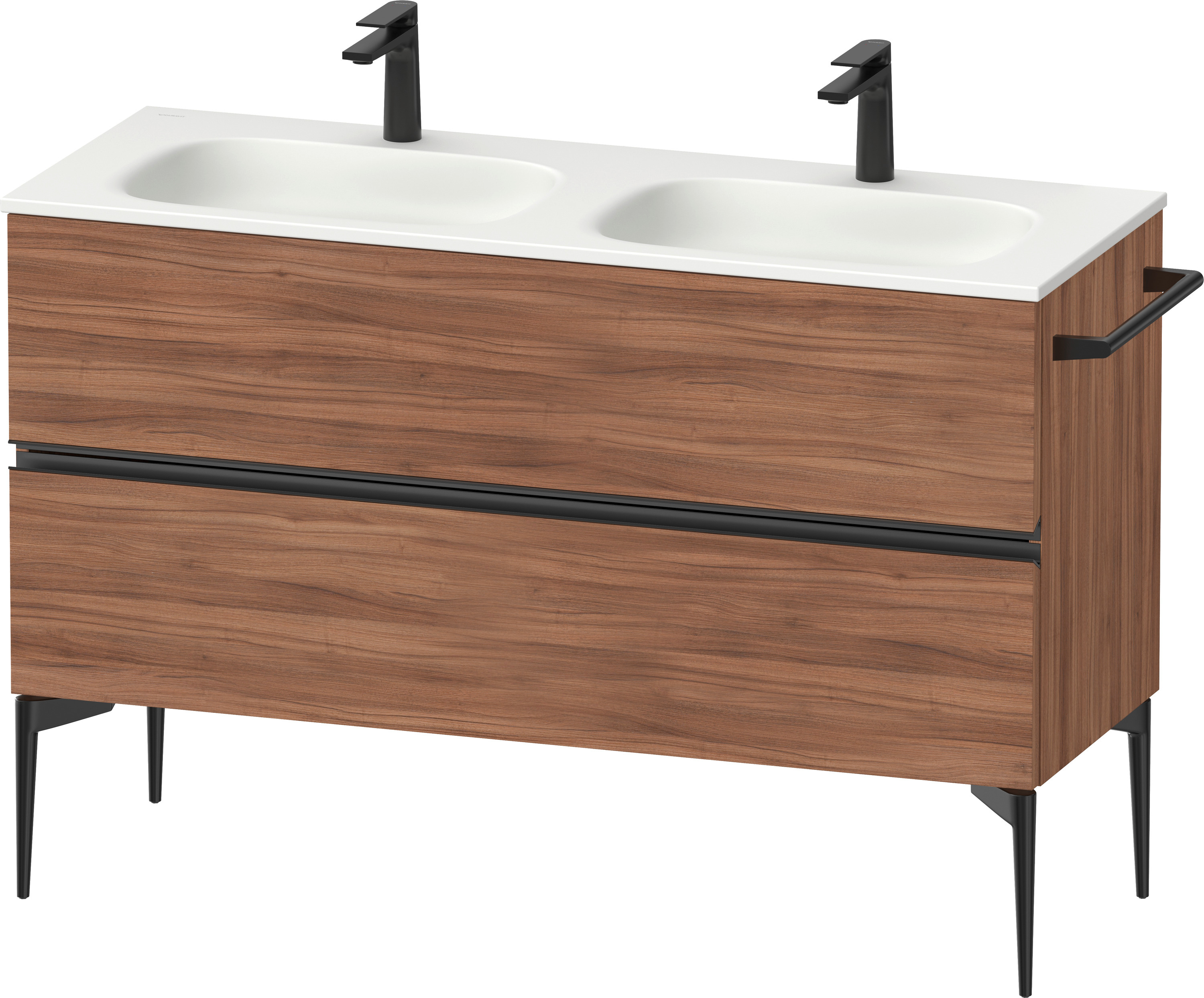 Duravit Sivida skrinka 128x47.7x59.2 cm závesná kúpeľňová skrinka pod umývadlo čierna-orech SV46540BD790000