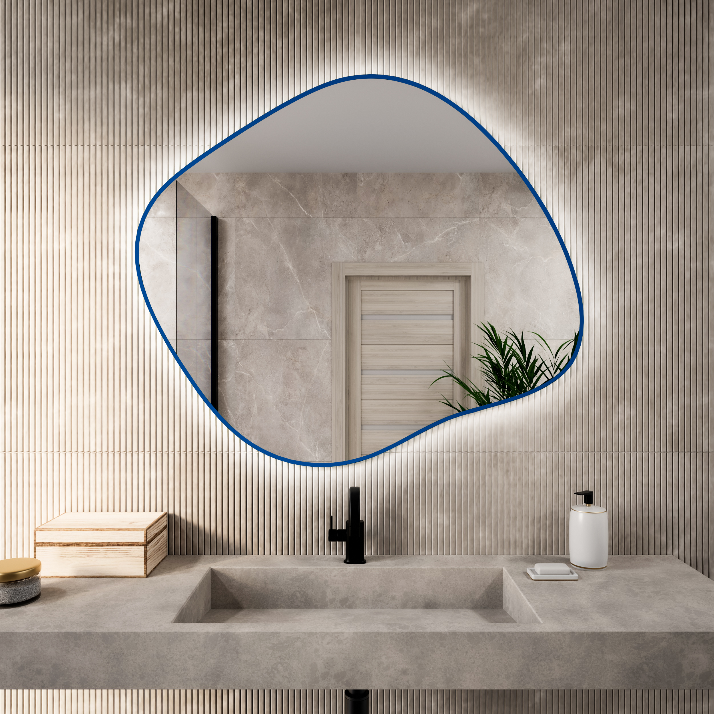 Baltica Design Bright Stain III zrkadlo 90x77 cm s osvetlením modrá 5904107932279