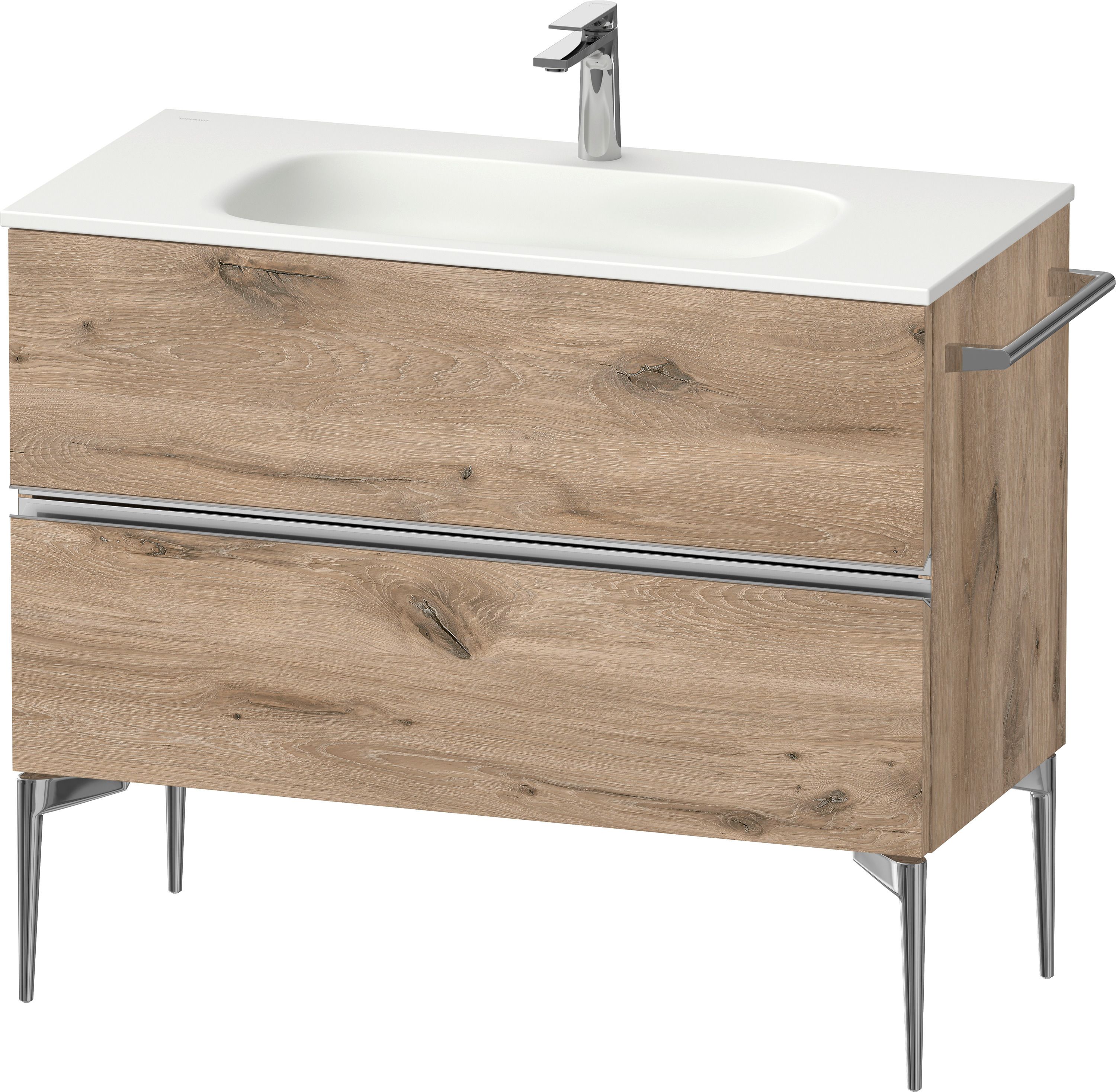 Duravit Sivida skrinka 101x47.4x59.2 cm závesná kúpeľňová skrinka pod umývadlo dub-chrómová SV4652010550000