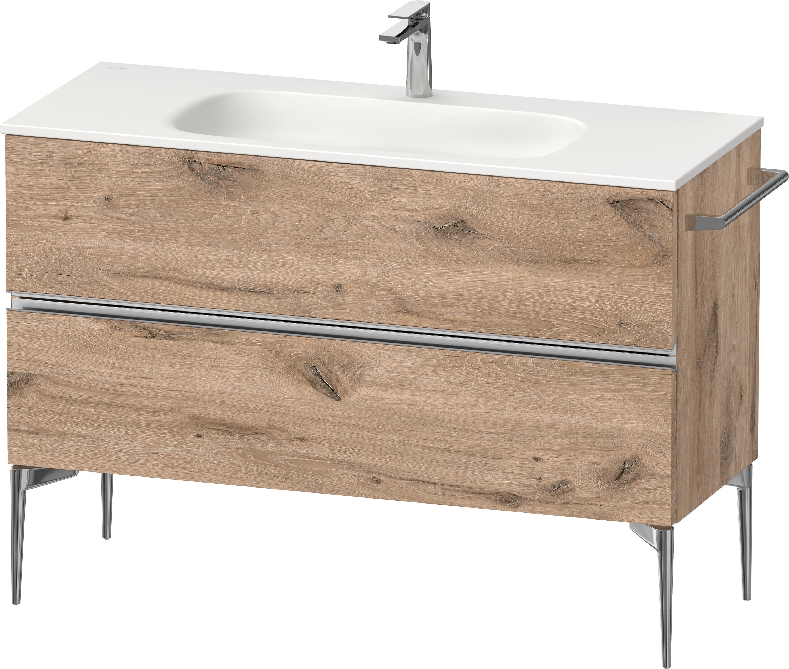 Duravit Sivida skrinka 121x47.7x59.2 cm závesná kúpeľňová skrinka pod umývadlo dub-chrómová SV4653010550000
