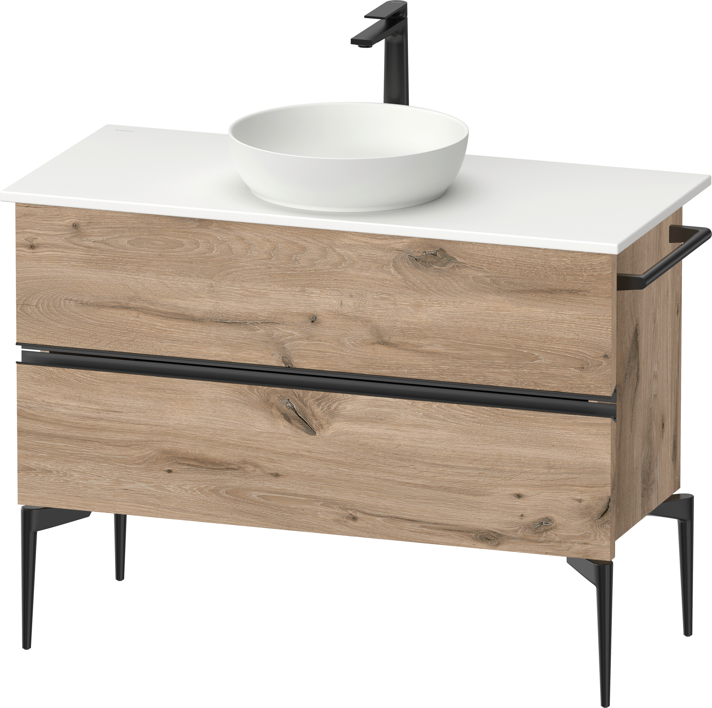 Duravit Sivida skrinka 104.5x47.5x54.8 cm závesná kúpeľňová skrinka pod umývadlo čierna-dub SV46590BD550000