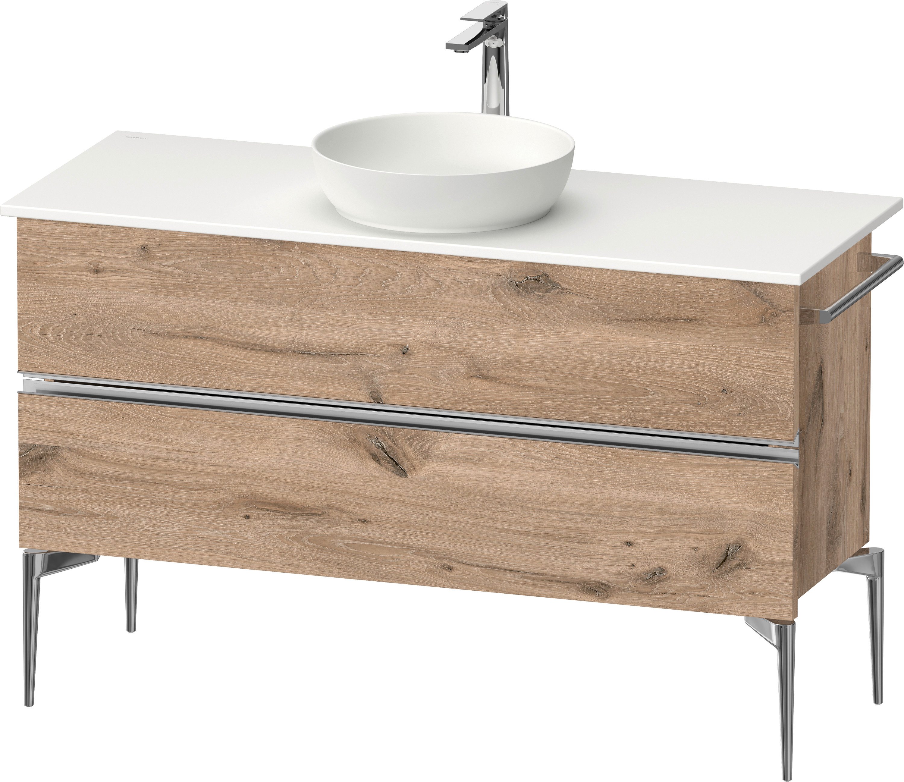 Duravit Sivida skrinka 124.5x47.5x54.8 cm závesná kúpeľňová skrinka pod umývadlo dub-chrómová SV4660010550000