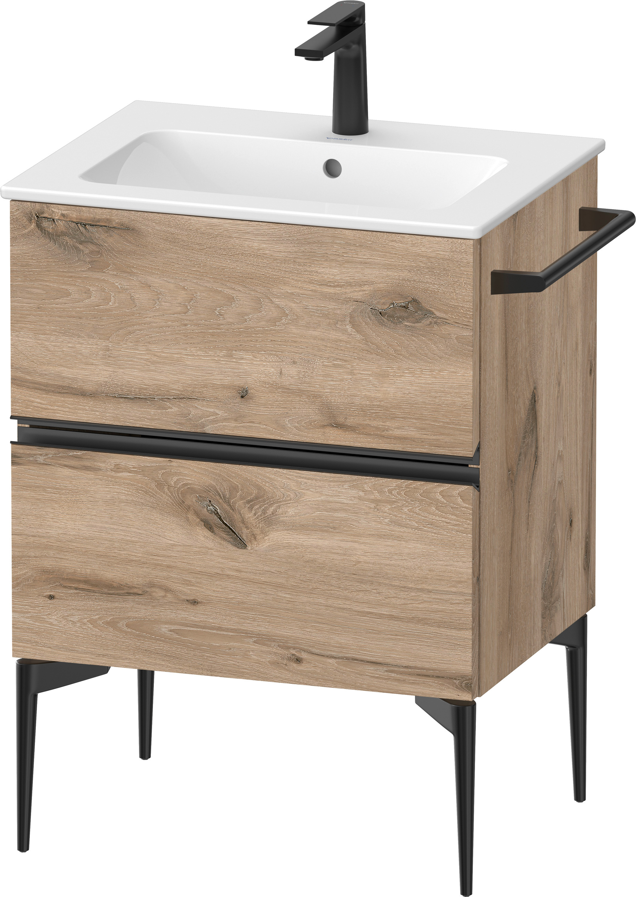 Duravit Sivida skrinka 61x47.7x59.1 cm závesná kúpeľňová skrinka pod umývadlo čierna-dub SV46430BD550000