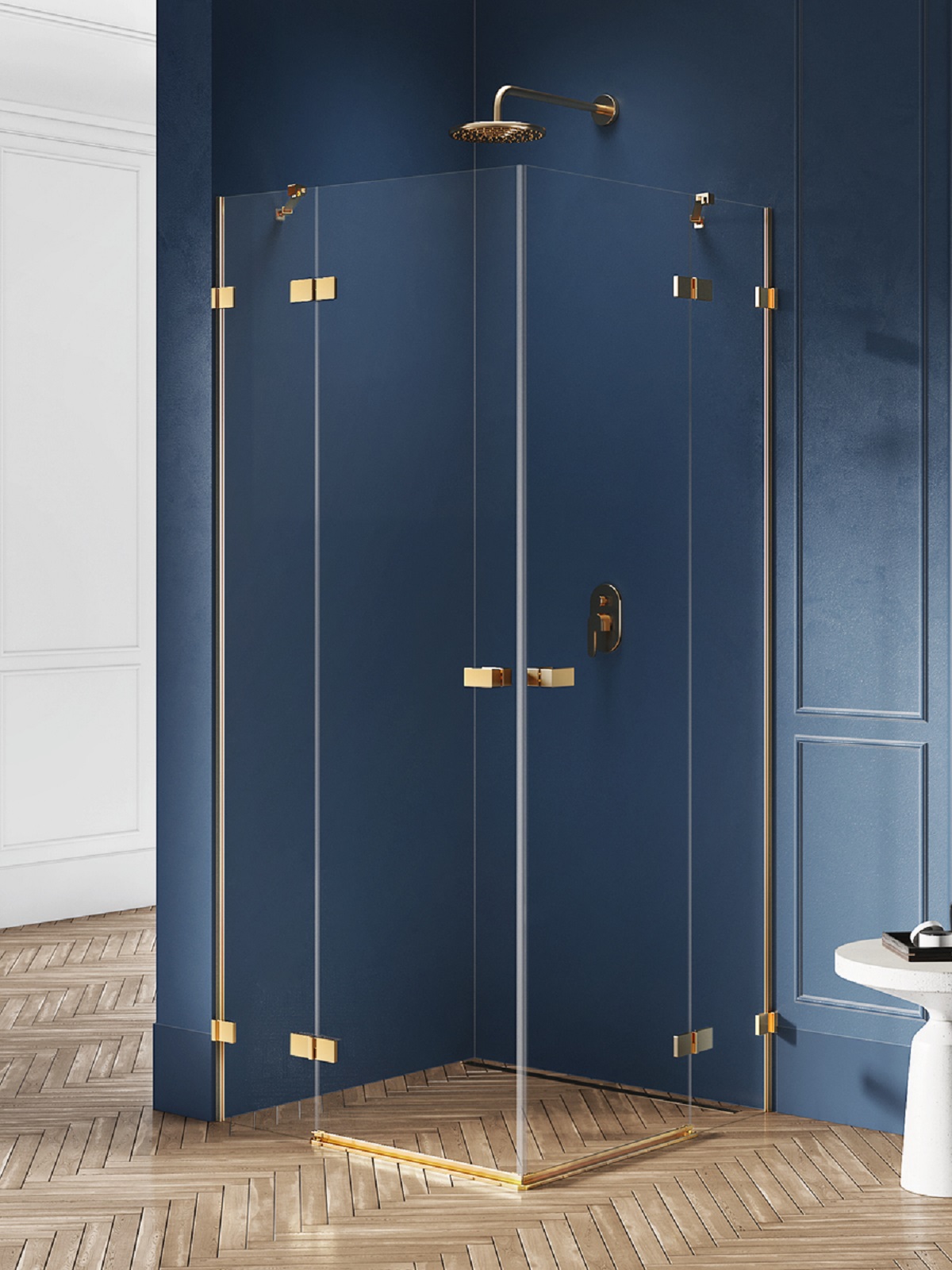 New Trendy Avexa Gold Brushed sprchovací kút 110x100 cm štvorcová zlatá brúsené/priehľadné sklo EXK-1886