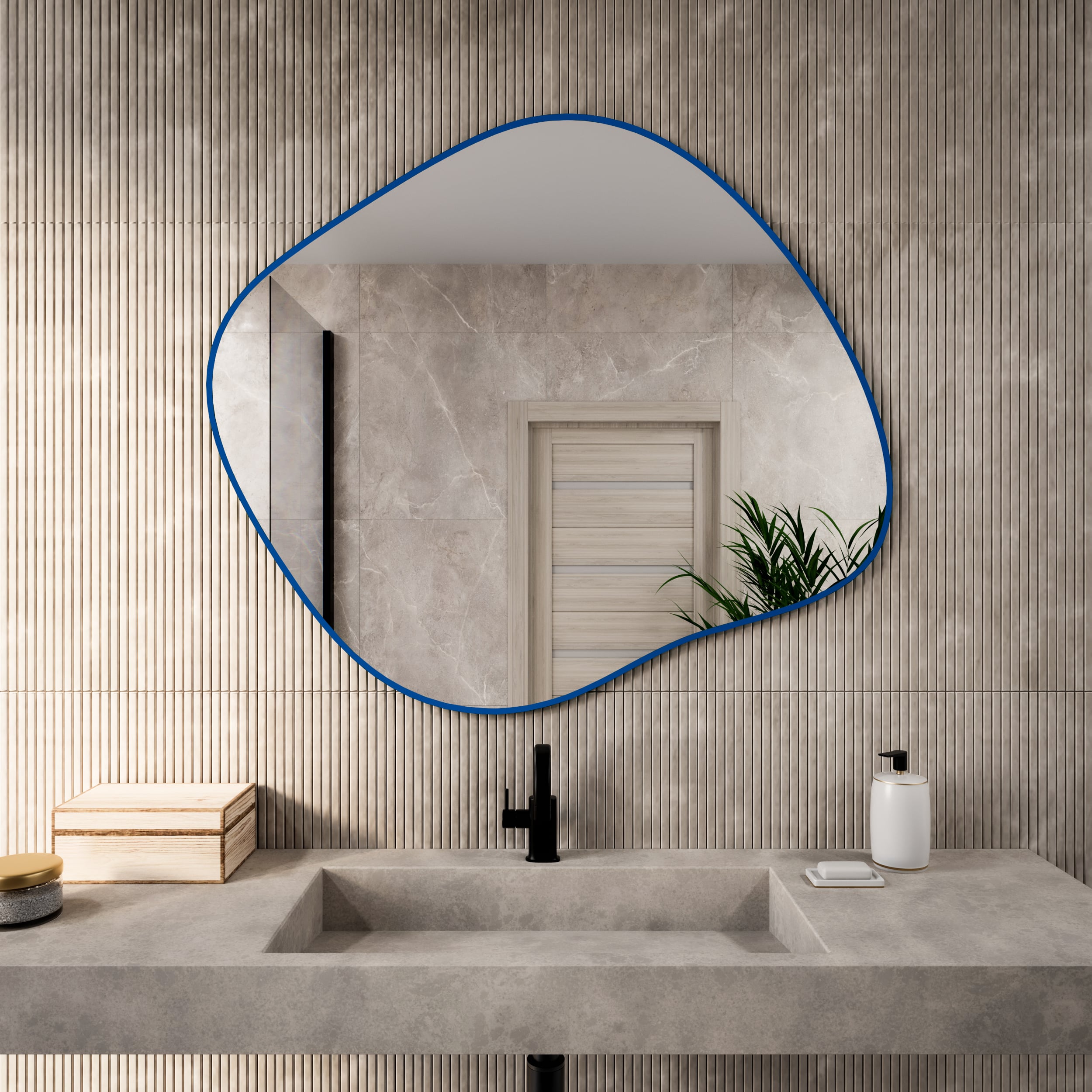 Baltica Design Tiny Border Stain III zrkadlo 90x77 cm modrá 5904107931883