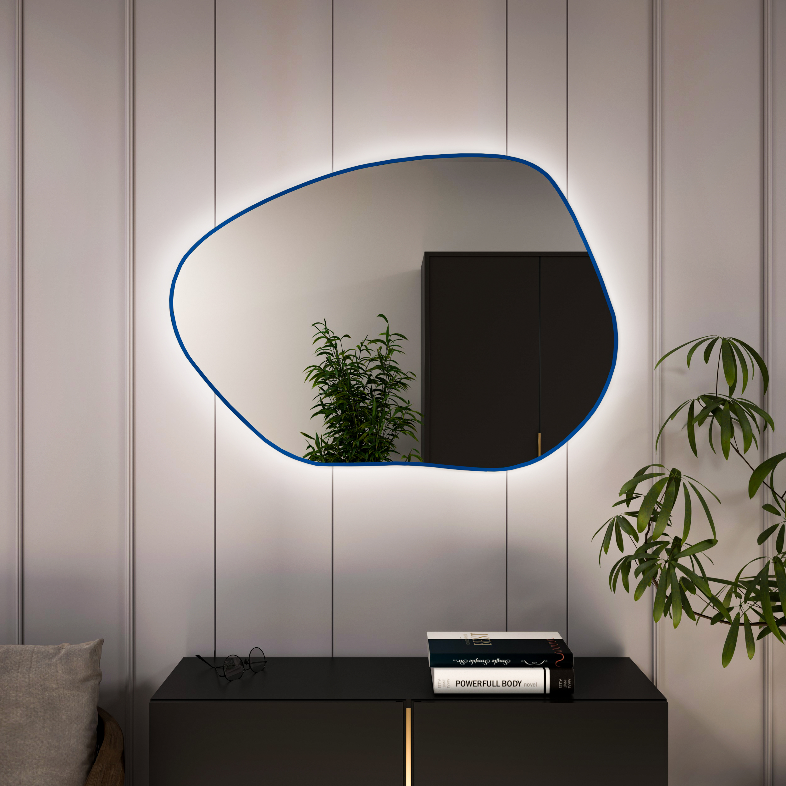 Baltica Design Bright Stain I zrkadlo 70x50 cm s osvetlením modrá 5904107931500