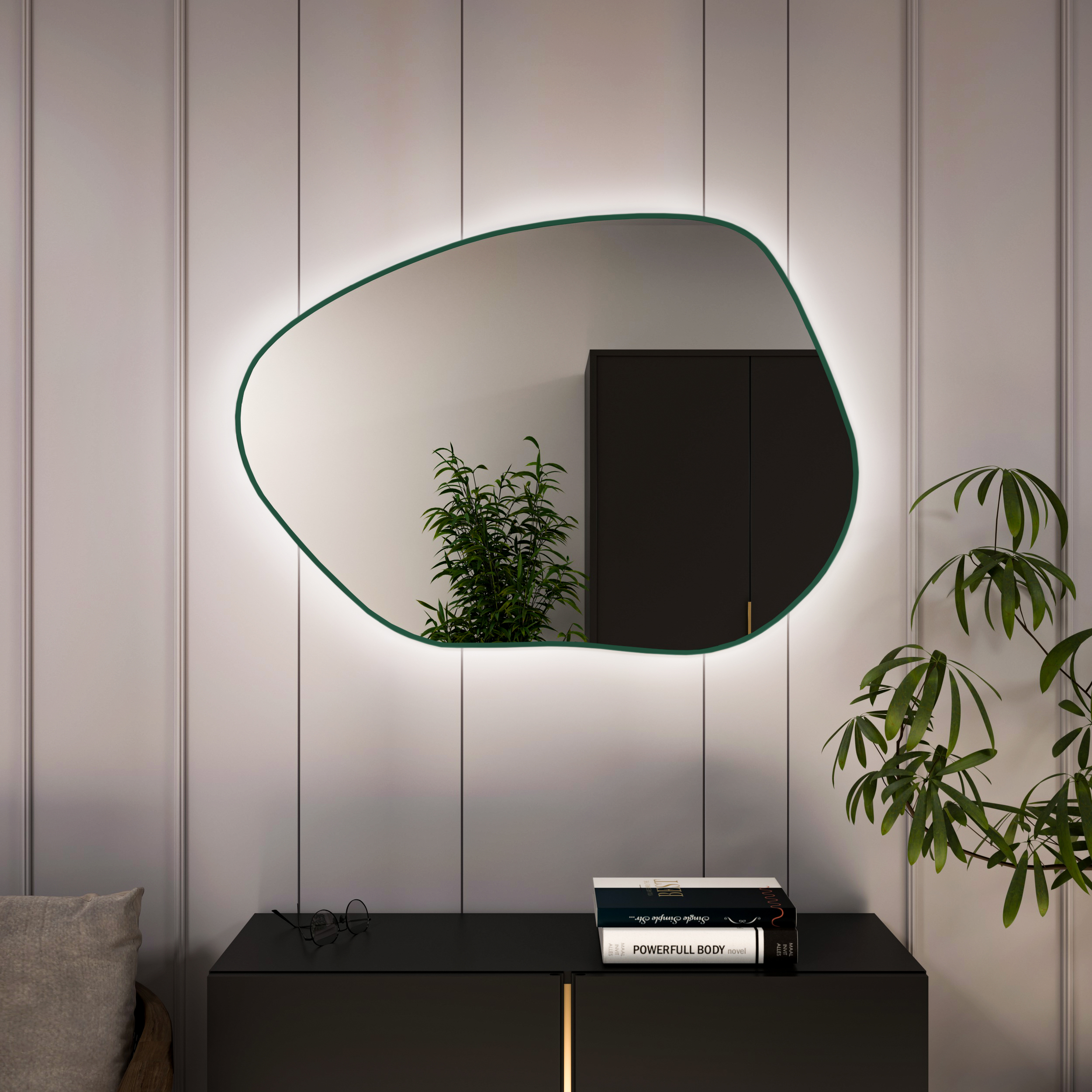 Baltica Design Bright Stain I zrkadlo 50x36 cm s osvetlením zelená 5904107931616