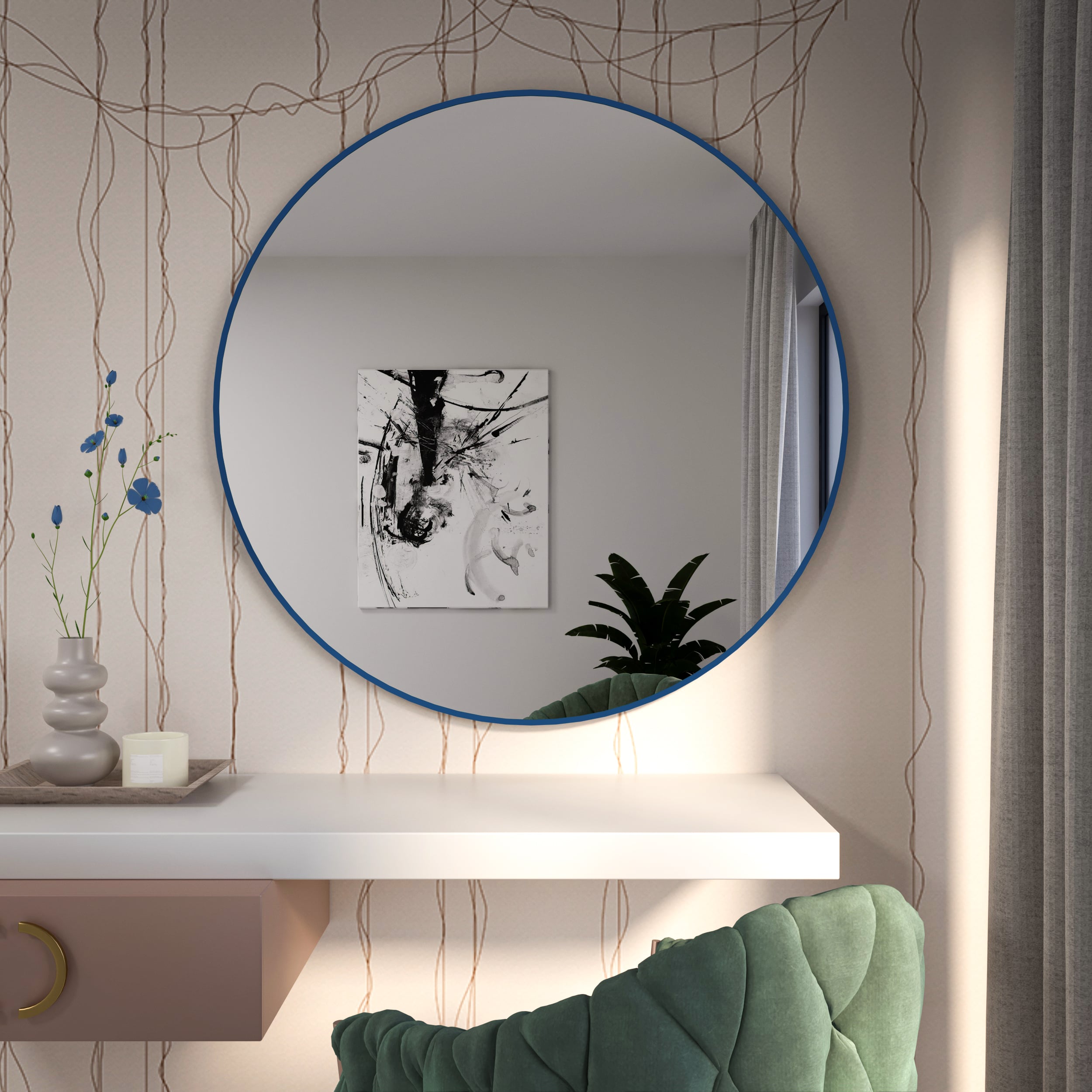 Baltica Design Tiny Border Round zrkadlo 70x70 cm okrúhly modrá 5904107930428