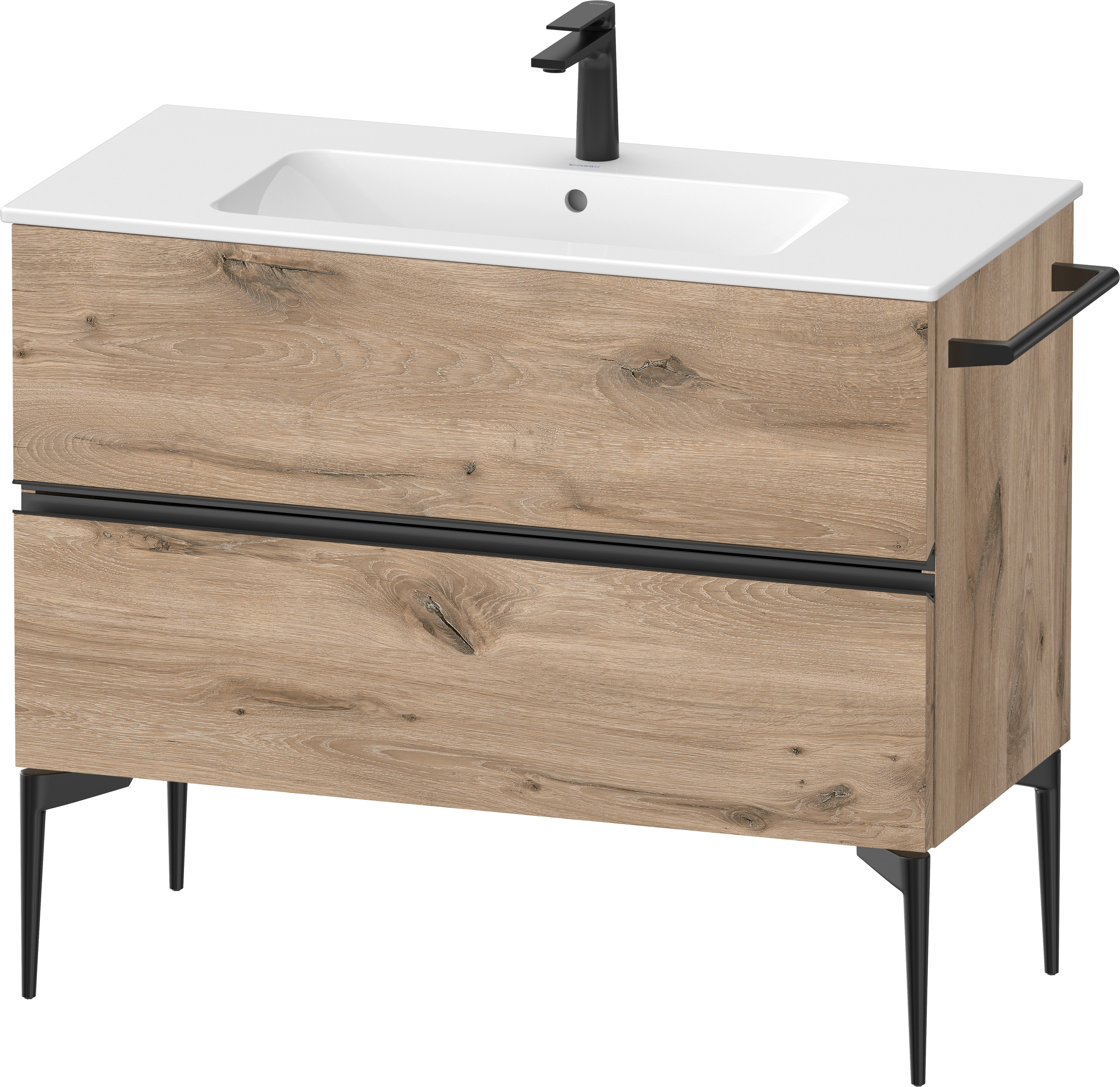 Duravit Sivida skrinka 101x47.7x59.1 cm závesná kúpeľňová skrinka pod umývadlo čierna-dub SV46450BD550000