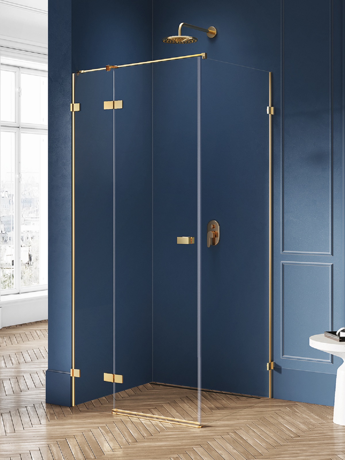 New Trendy Avexa Gold Brushed sprchovací kút 110x80 cm štvorcová zlatá brúsené/priehľadné sklo EXK-1870