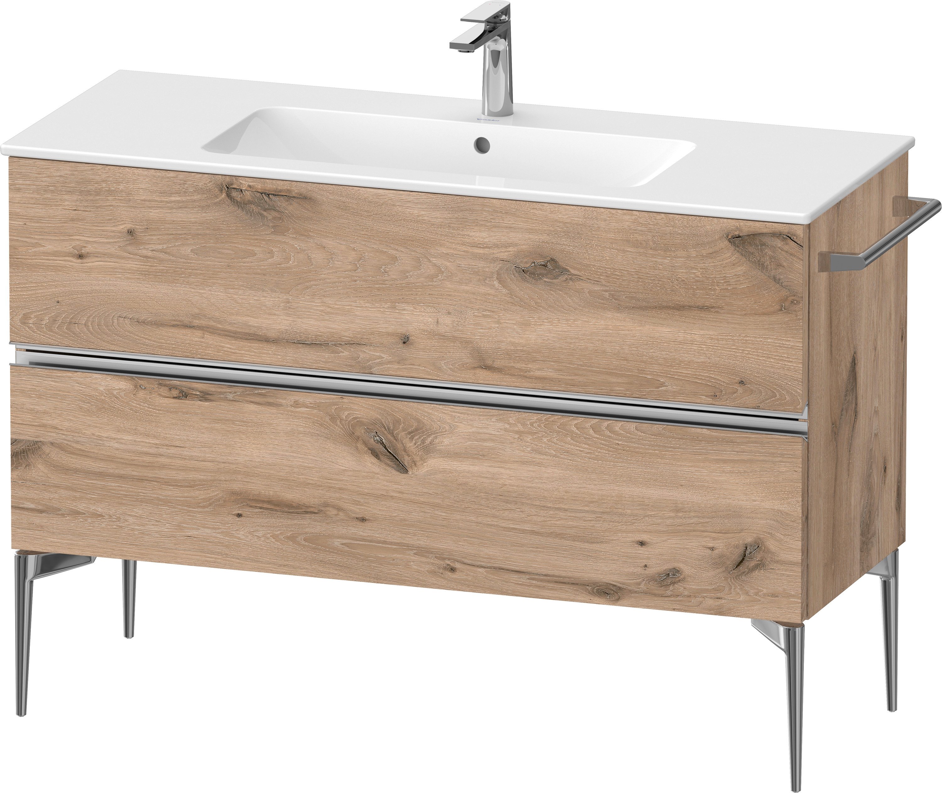 Duravit Sivida skrinka 121x47.7x59.1 cm závesná kúpeľňová skrinka pod umývadlo dub-chrómová SV4646010550000