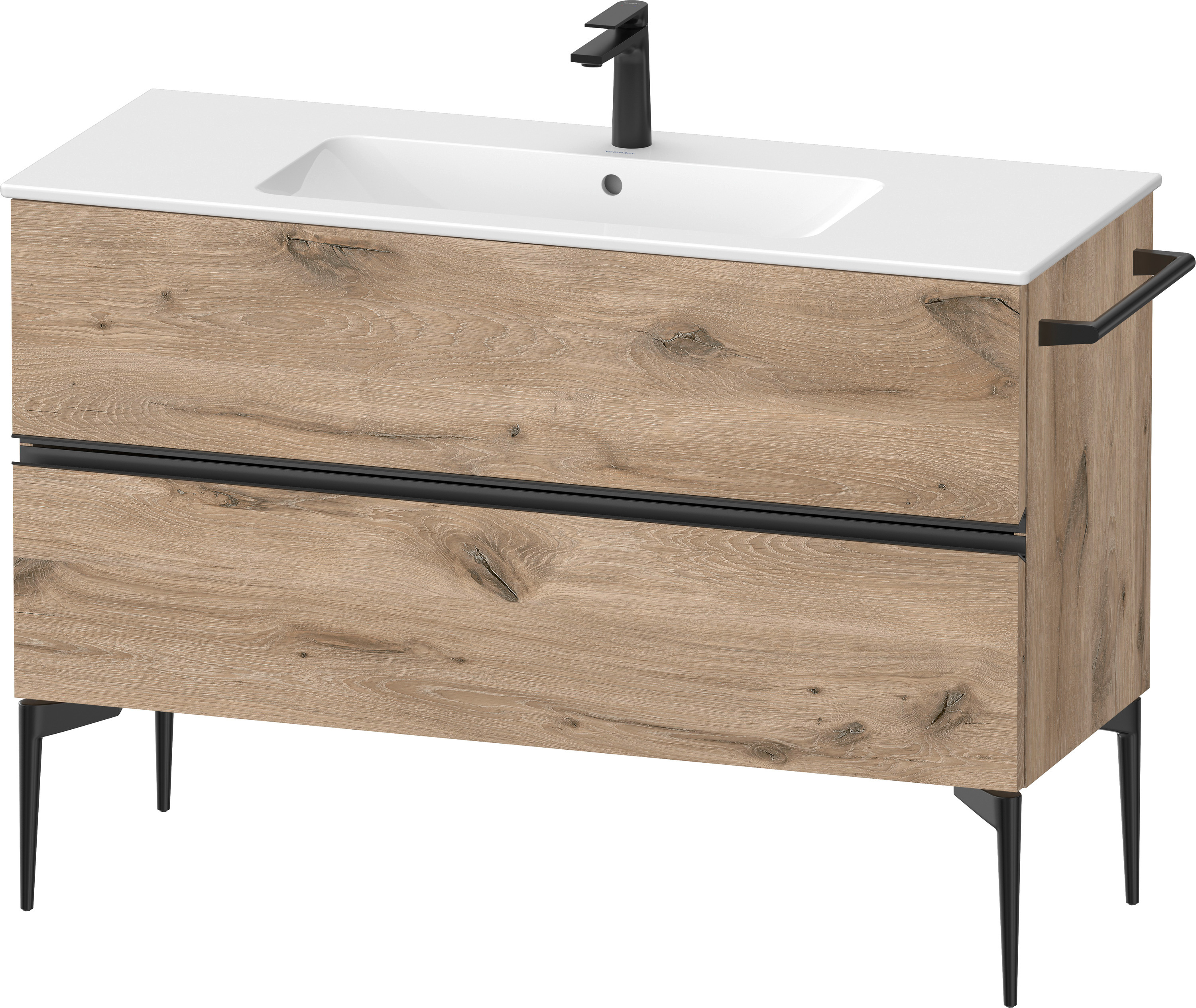 Duravit Sivida skrinka 121x47.7x59.1 cm závesná kúpeľňová skrinka pod umývadlo čierna-dub SV46460BD550000