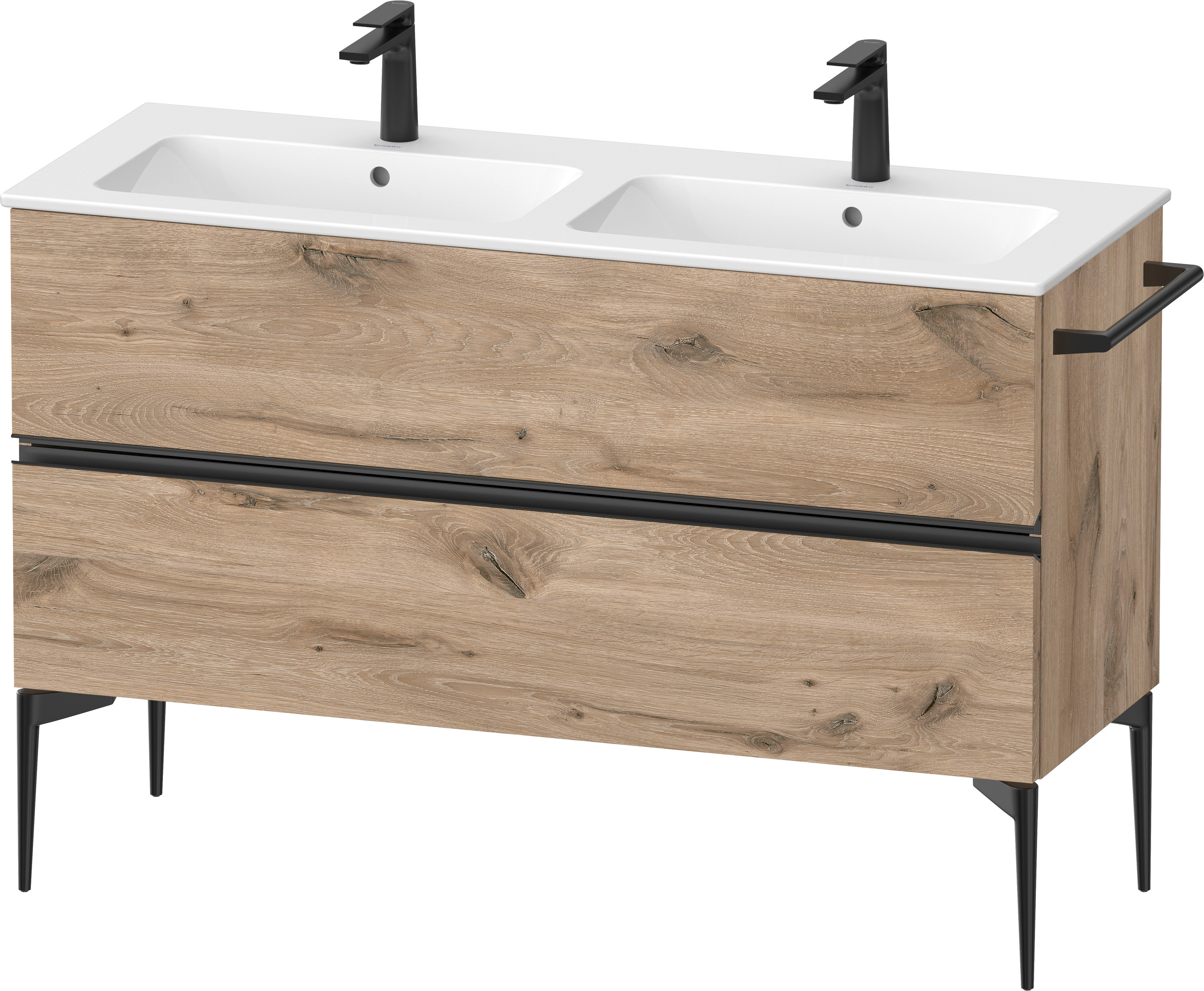 Duravit Sivida skrinka 128x47.7x59.1 cm závesná kúpeľňová skrinka pod umývadlo čierna-dub SV46470BD550000