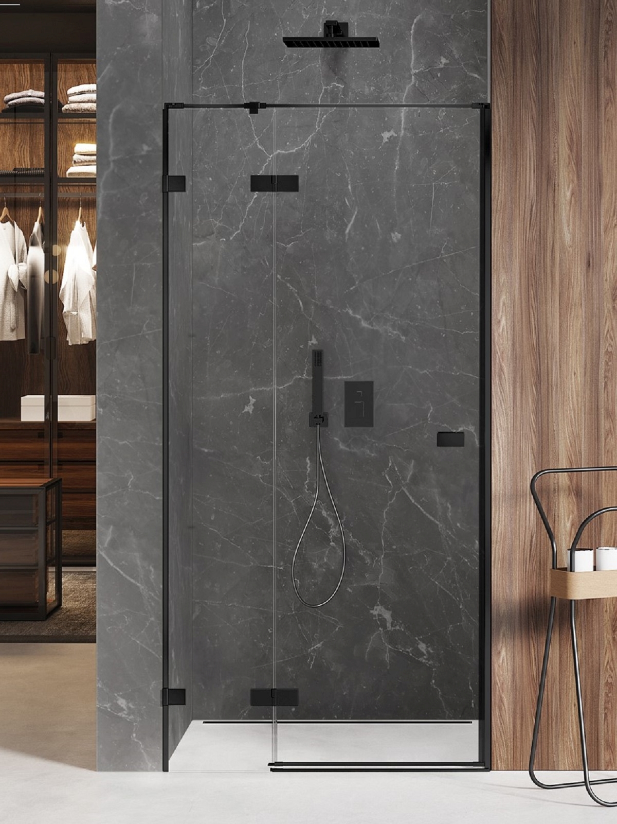 New Trendy Avexa Black sprchové dvere 90 cm výklopné čierna matná/priehľadné sklo EXK-1548