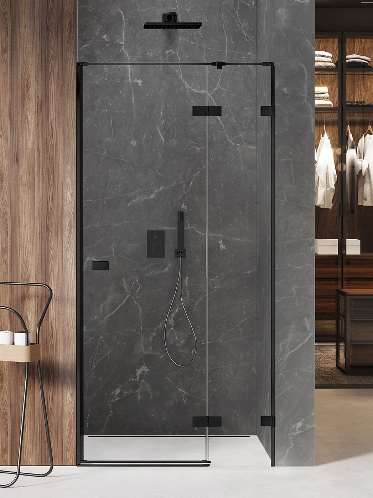 New Trendy Avexa Black sprchové dvere 90 cm výklopné čierna matná/priehľadné sklo EXK-1549