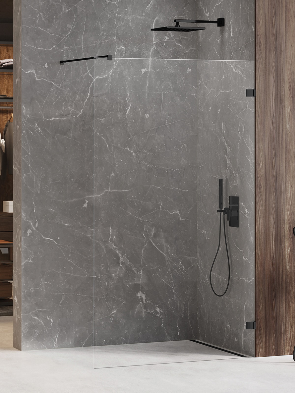 New Trendy Avexa Black stena sprchového kúta walk -in 90 cm čierna matný/sklo priehľadné EXK-1626