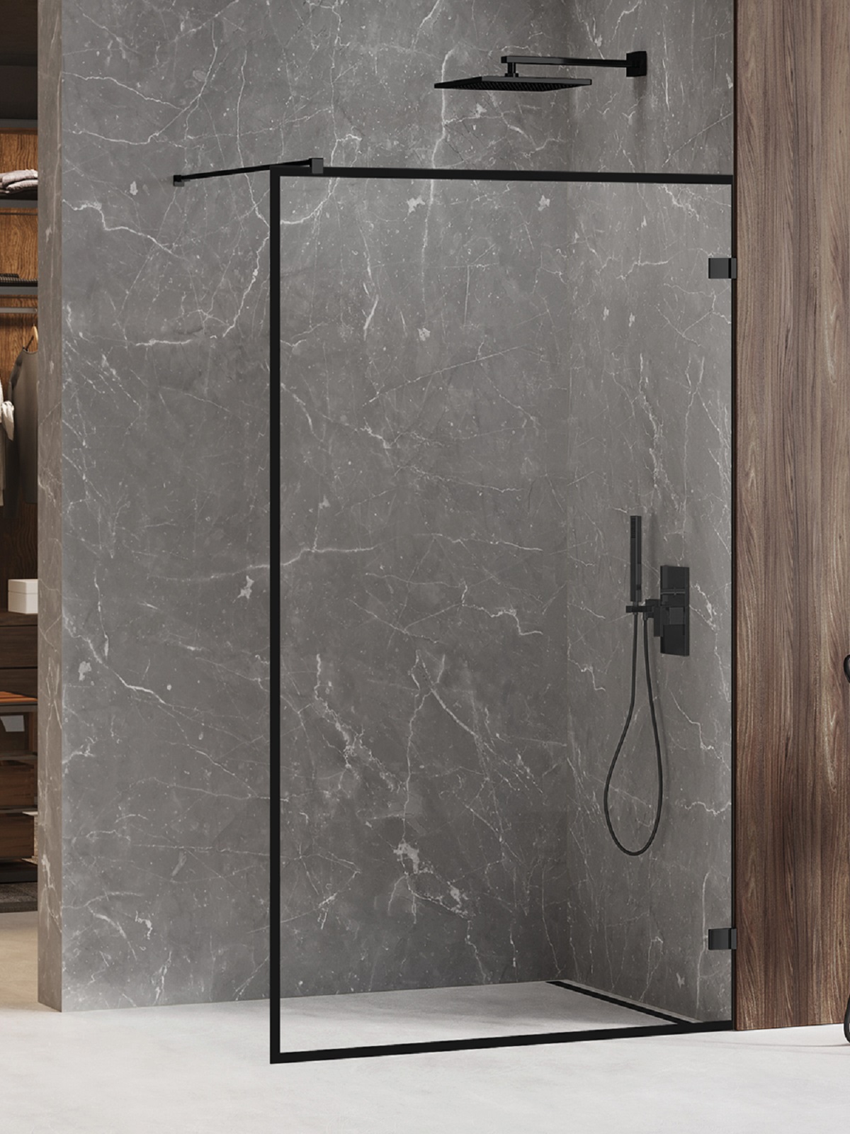 New Trendy Avexa Black stena sprchového kúta walk -in 140 cm čierna matný/sklo priehľadné EXK-2055
