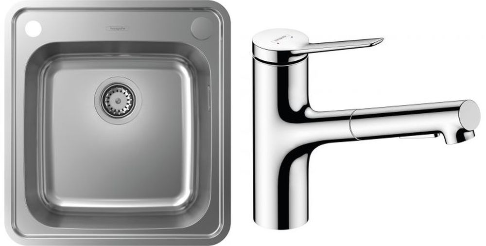 Súprava nerezový drez Hansgrohe S41 43335800, kuchynská batéria Hansgrohe Zesis M33 74800000