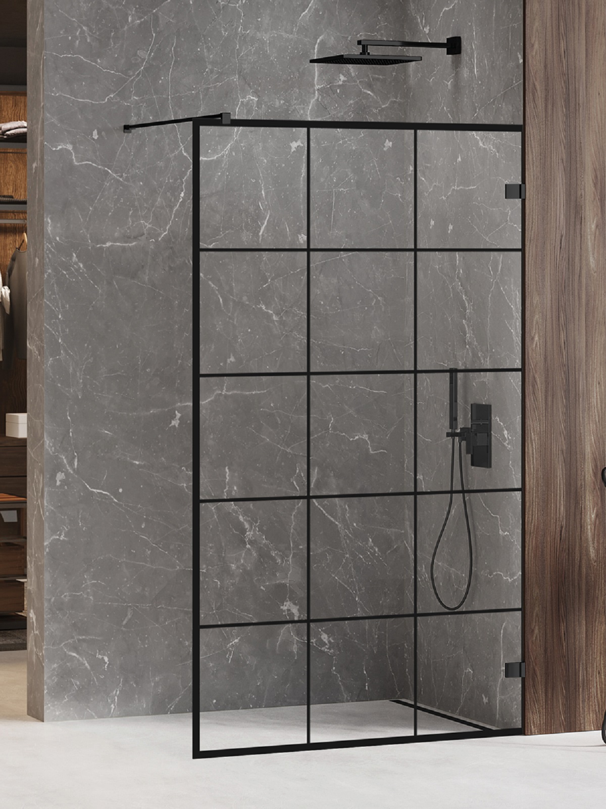 New Trendy Avexa Black stena sprchového kúta walk -in 110 cm čierna matný/sklo priehľadné EXK-2024