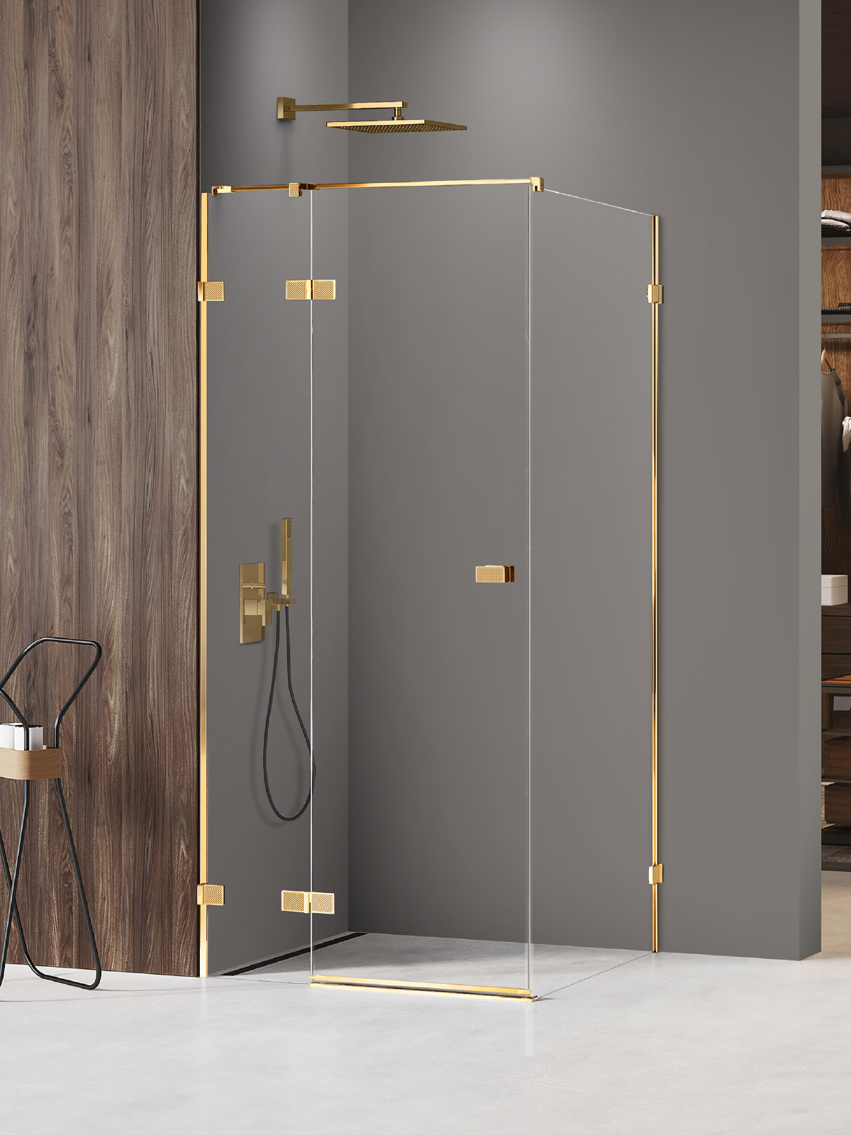 New Trendy Avexa Gold Shine XR sprchovací kút 100x90 cm štvorcová zlatá lesklé/priehľadné sklo EXK-6764