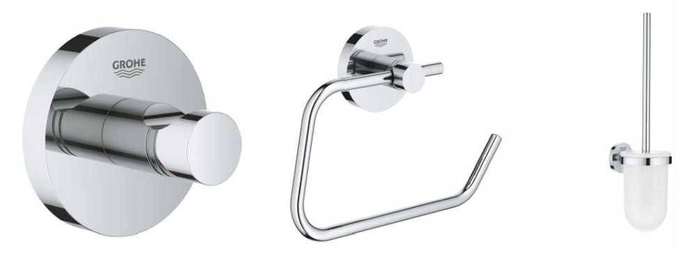 Súprava toaletná kefa Grohe Essentials 40374001, držiak na toaletný papier Grohe Essentials 40689001, 40364001