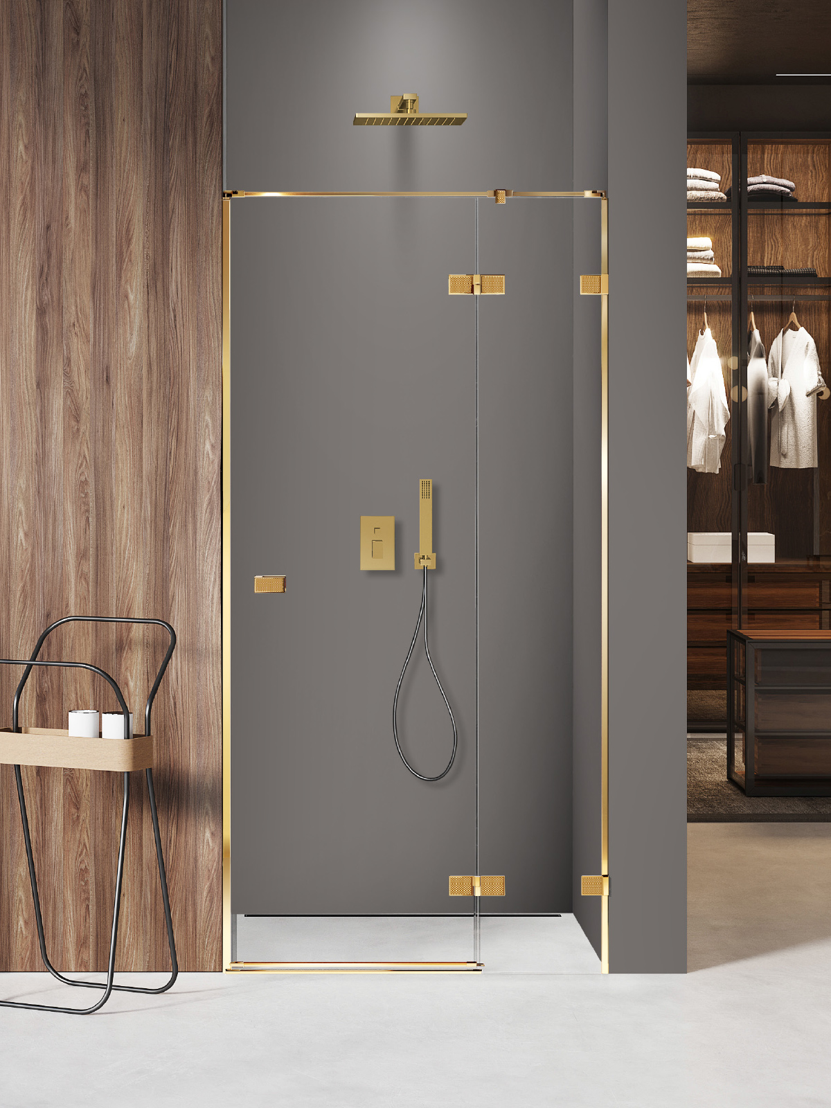 New Trendy Avexa Gold Shine XR sprchové dvere 110 cm výklopné zlatá lesklá/priehľadné sklo EXK-6743